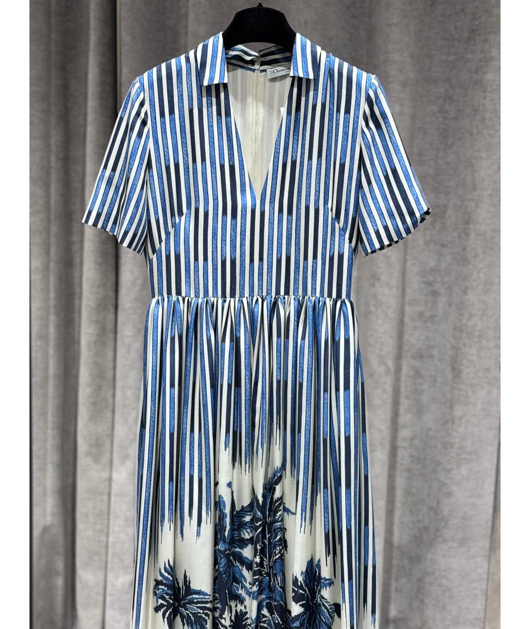 CHRISTIAN DIOR Голубое шелковое повседневное платье, фото 4
