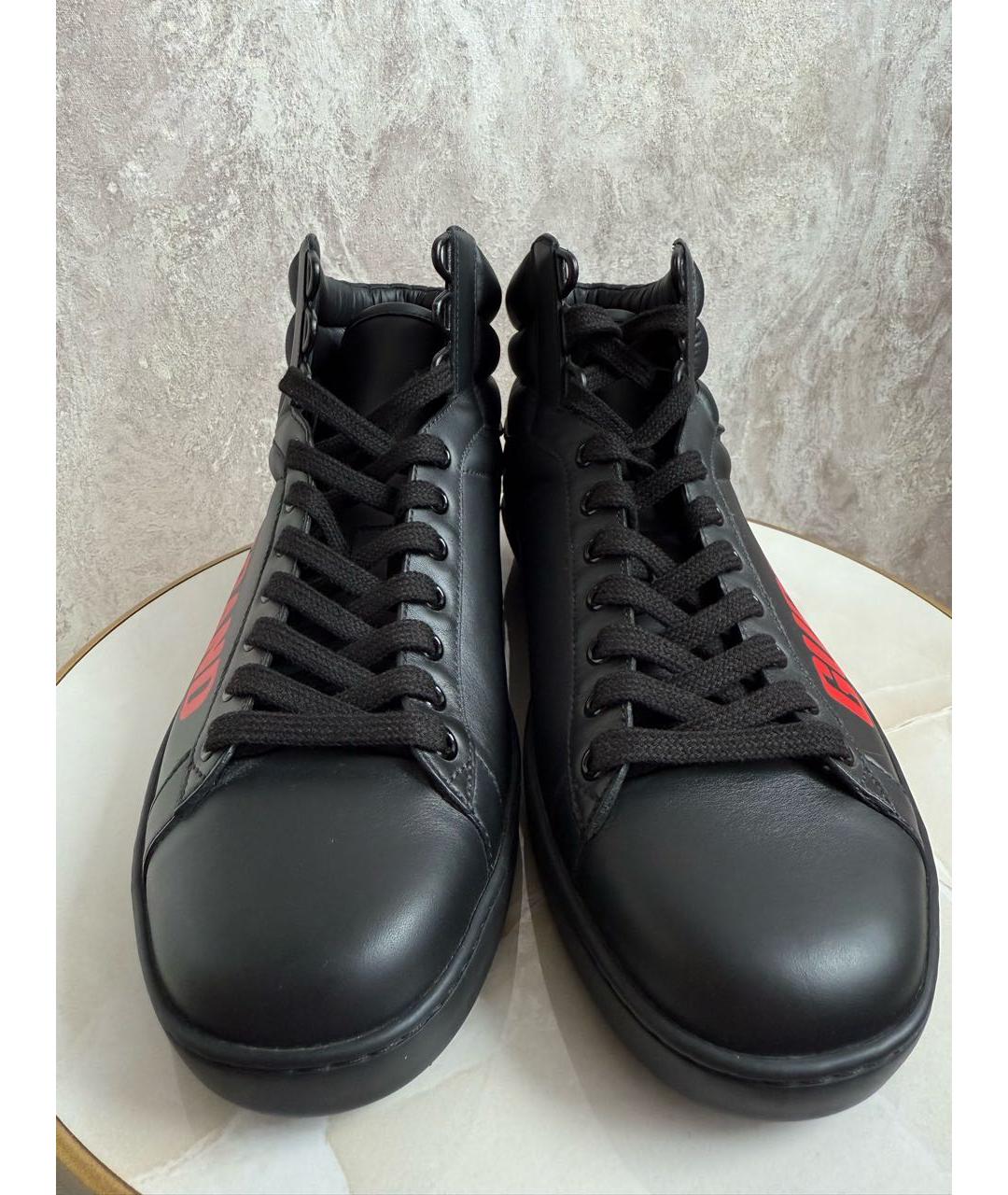 GUCCI Черные кожаные высокие кроссовки / кеды, фото 2