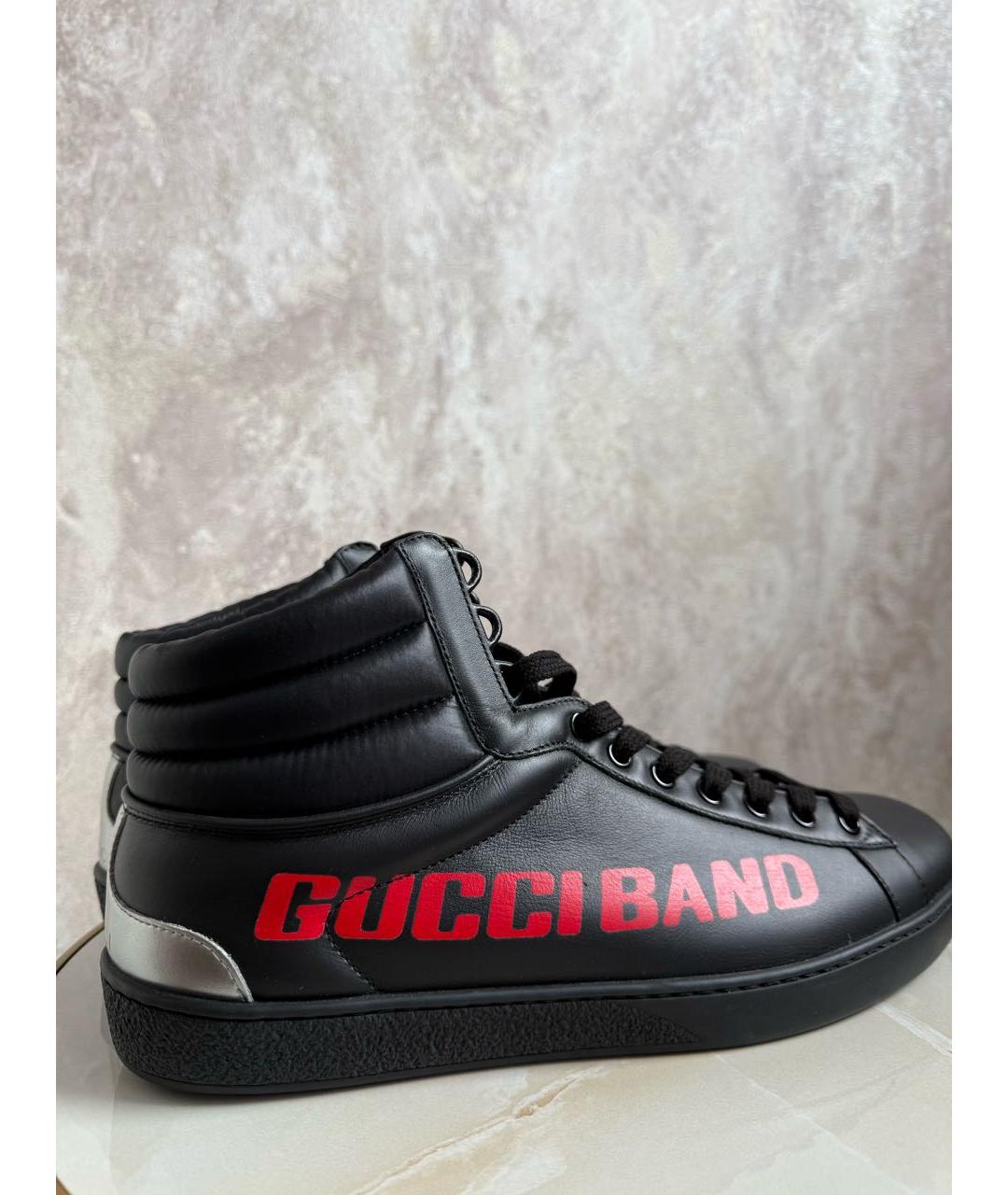 GUCCI Черные кожаные высокие кроссовки / кеды, фото 6