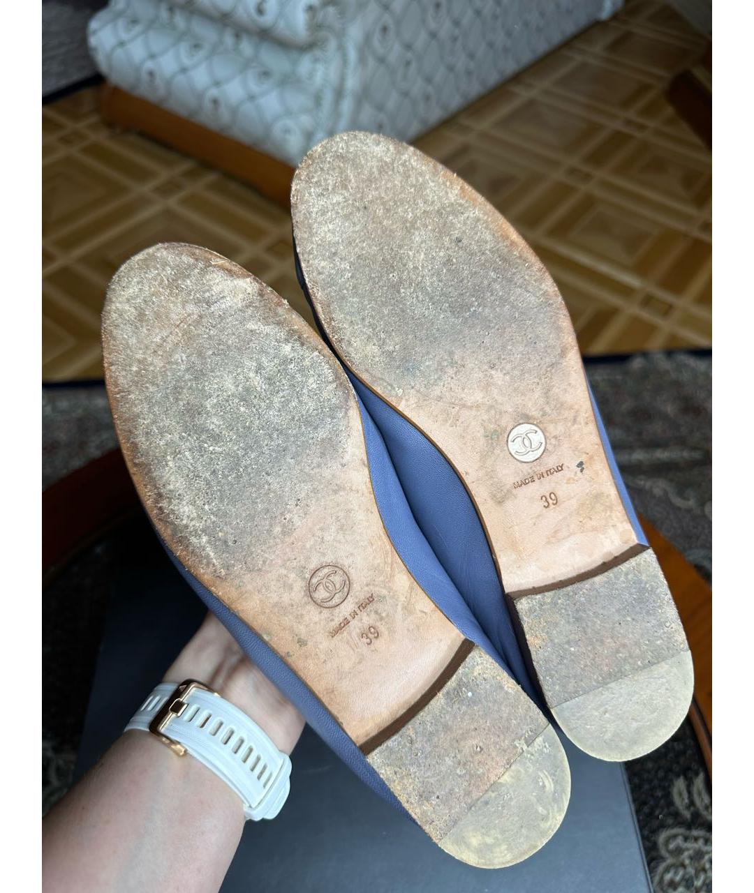 CHANEL Синие кожаные балетки, фото 8