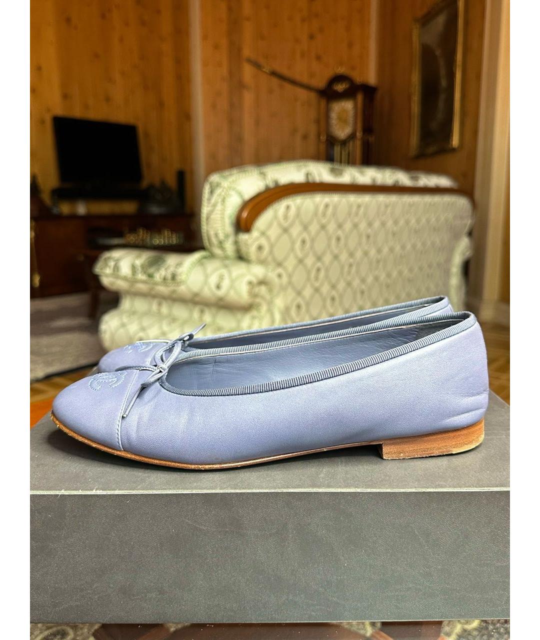 CHANEL Синие кожаные балетки, фото 9