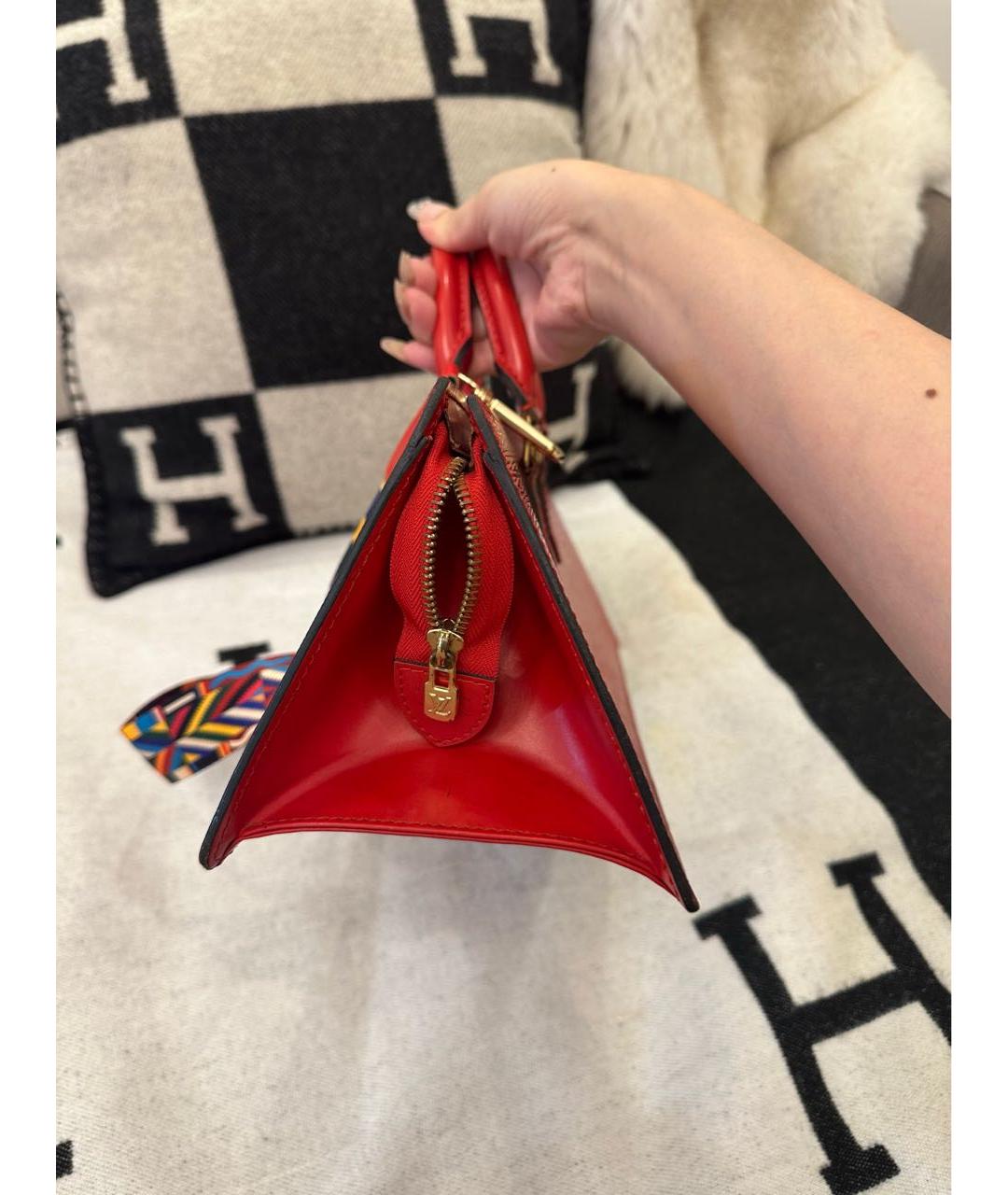LOUIS VUITTON Красная кожаная сумка с короткими ручками, фото 5