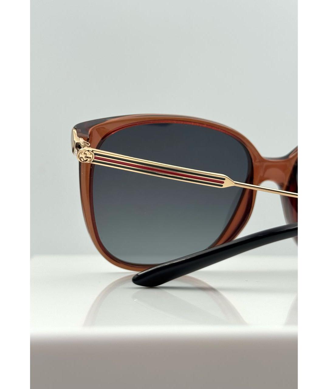 GUCCI Коричневые металлические солнцезащитные очки, фото 4