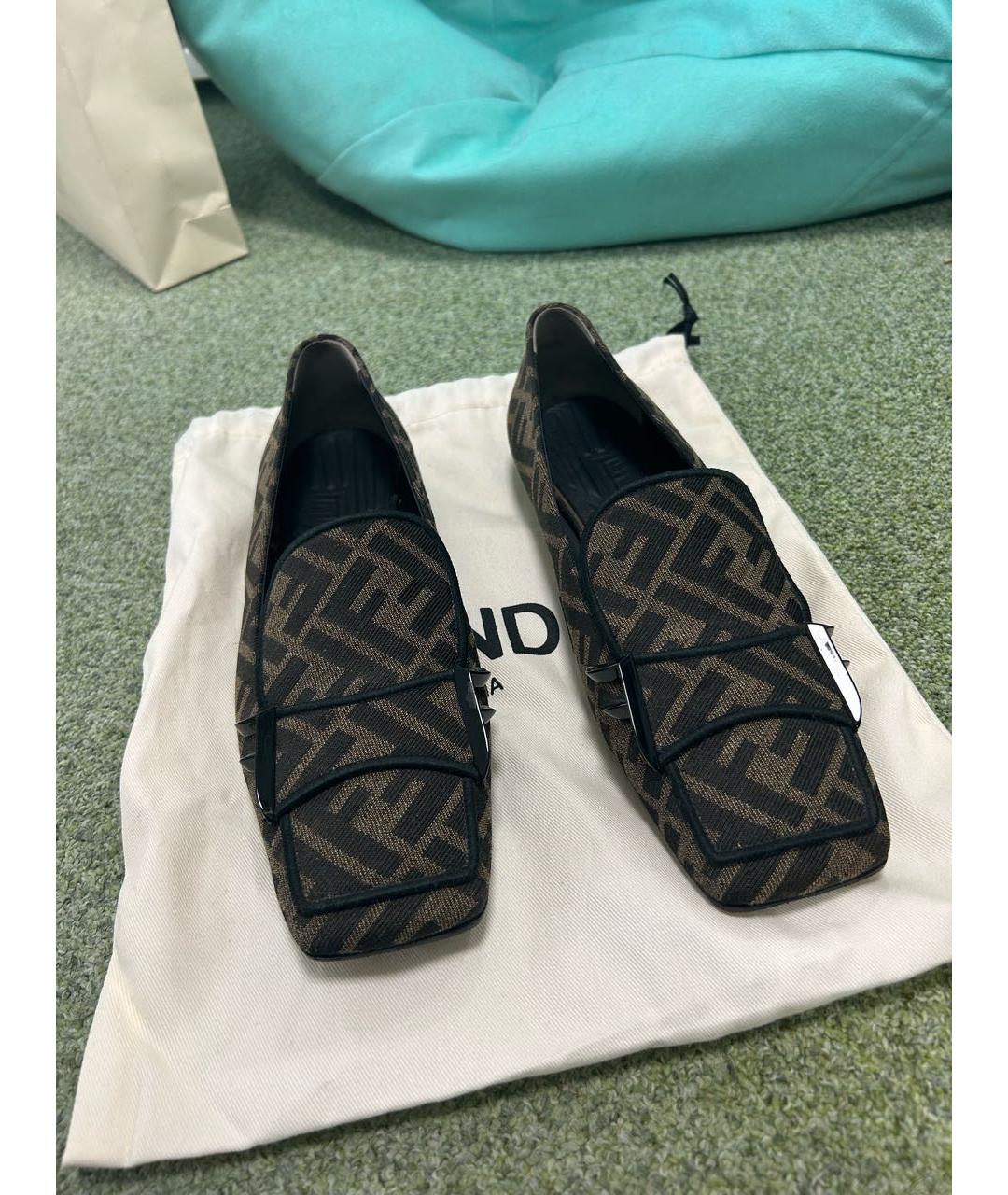 FENDI Коричневые текстильные лоферы, фото 2
