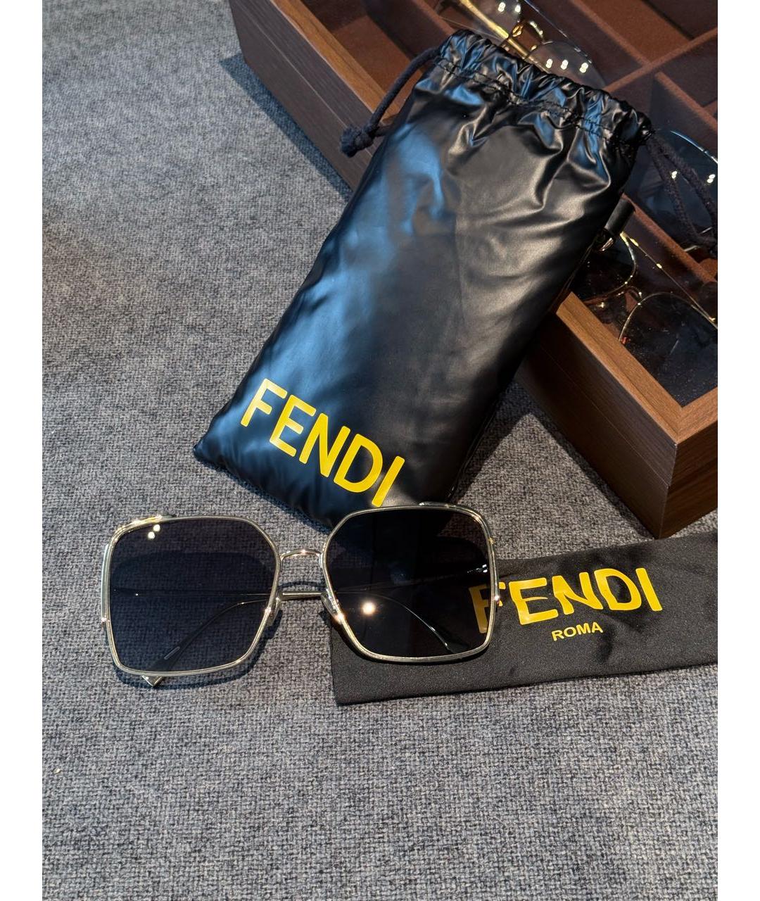 FENDI Черные металлические солнцезащитные очки, фото 5