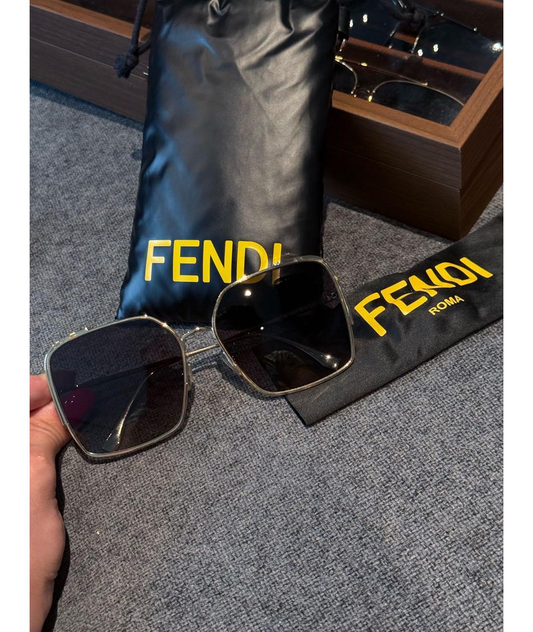 FENDI Черные металлические солнцезащитные очки, фото 6