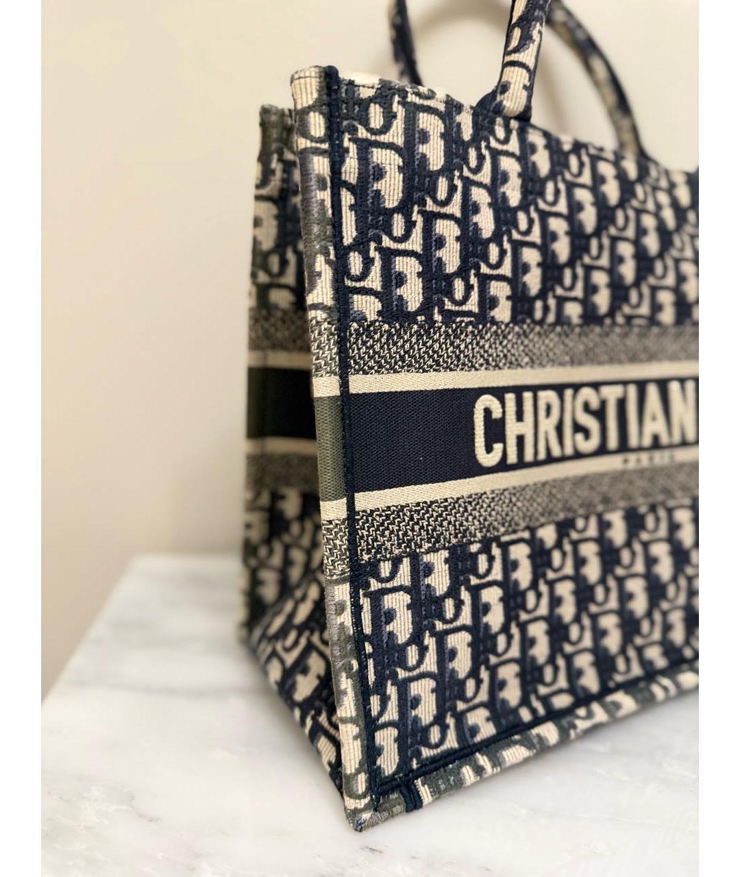 CHRISTIAN DIOR Темно-синяя тканевая сумка с короткими ручками, фото 2