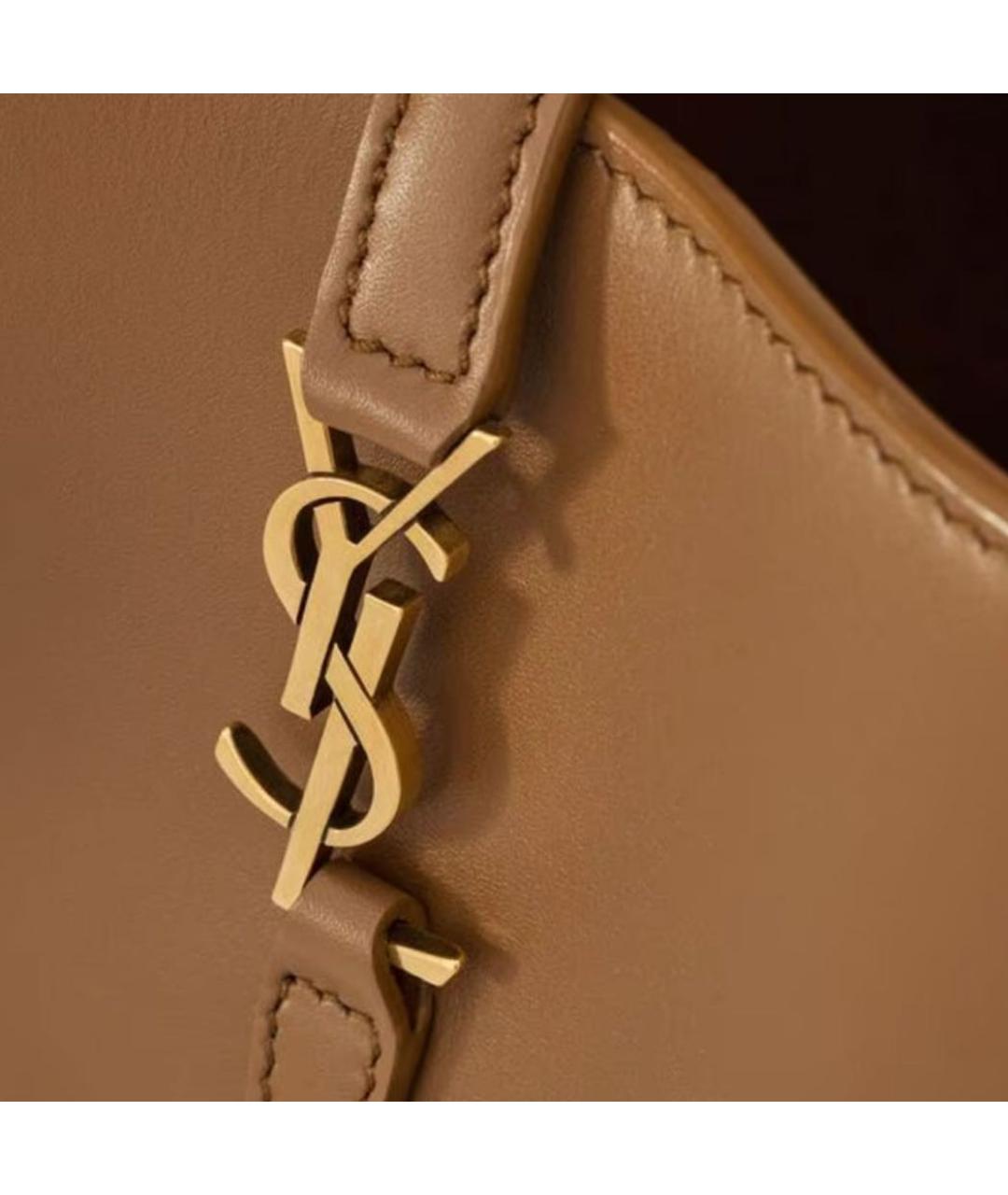 SAINT LAURENT Коричневая кожаная сумка с короткими ручками, фото 6