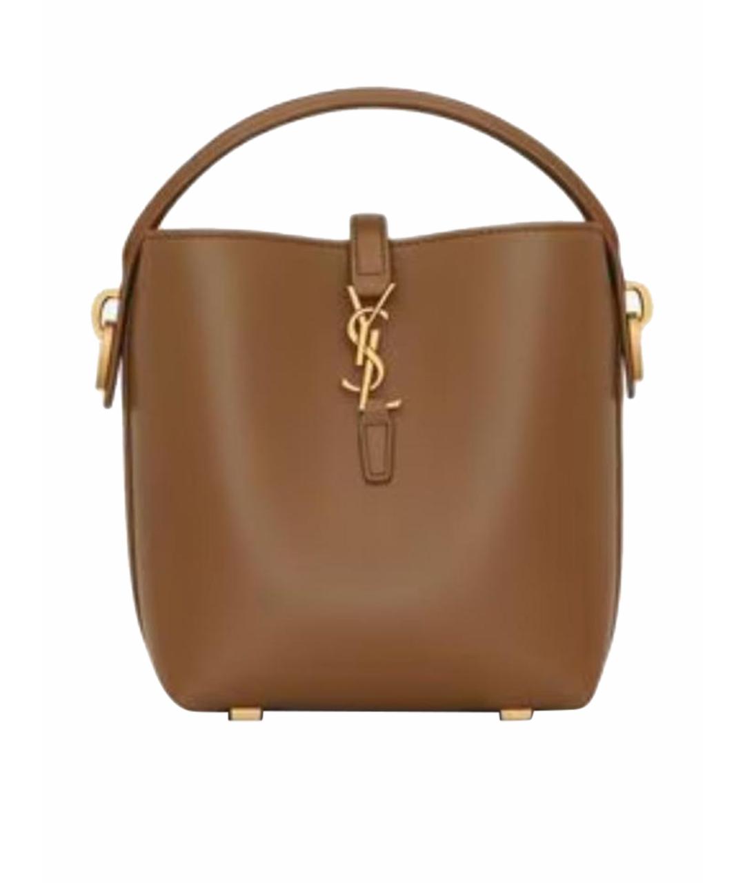 SAINT LAURENT Коричневая кожаная сумка с короткими ручками, фото 1