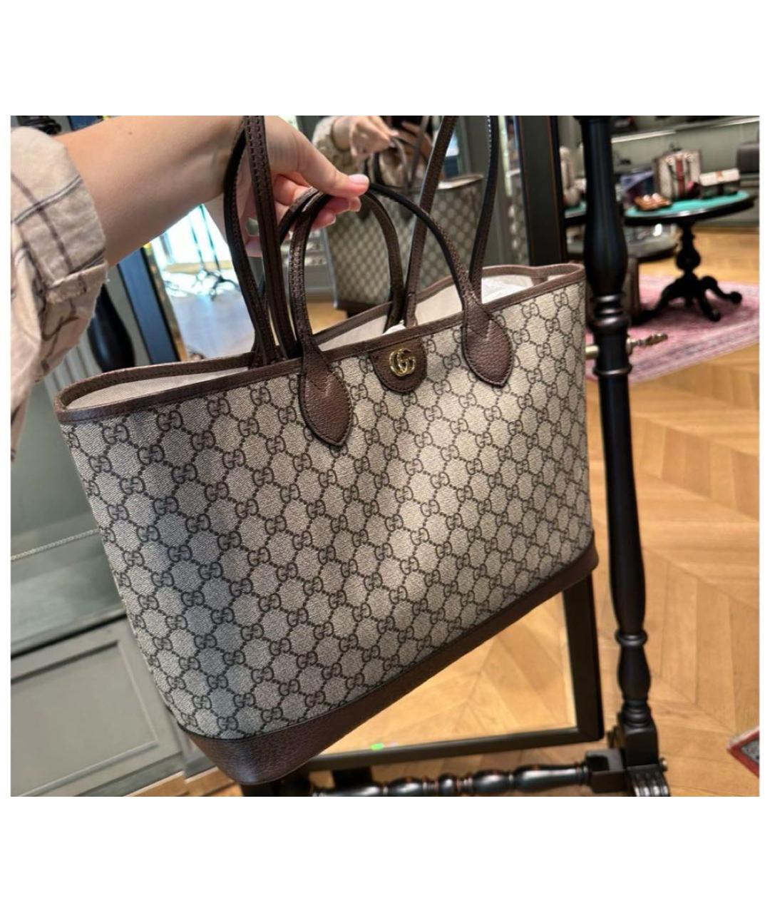GUCCI Бежевая кожаная сумка тоут, фото 2