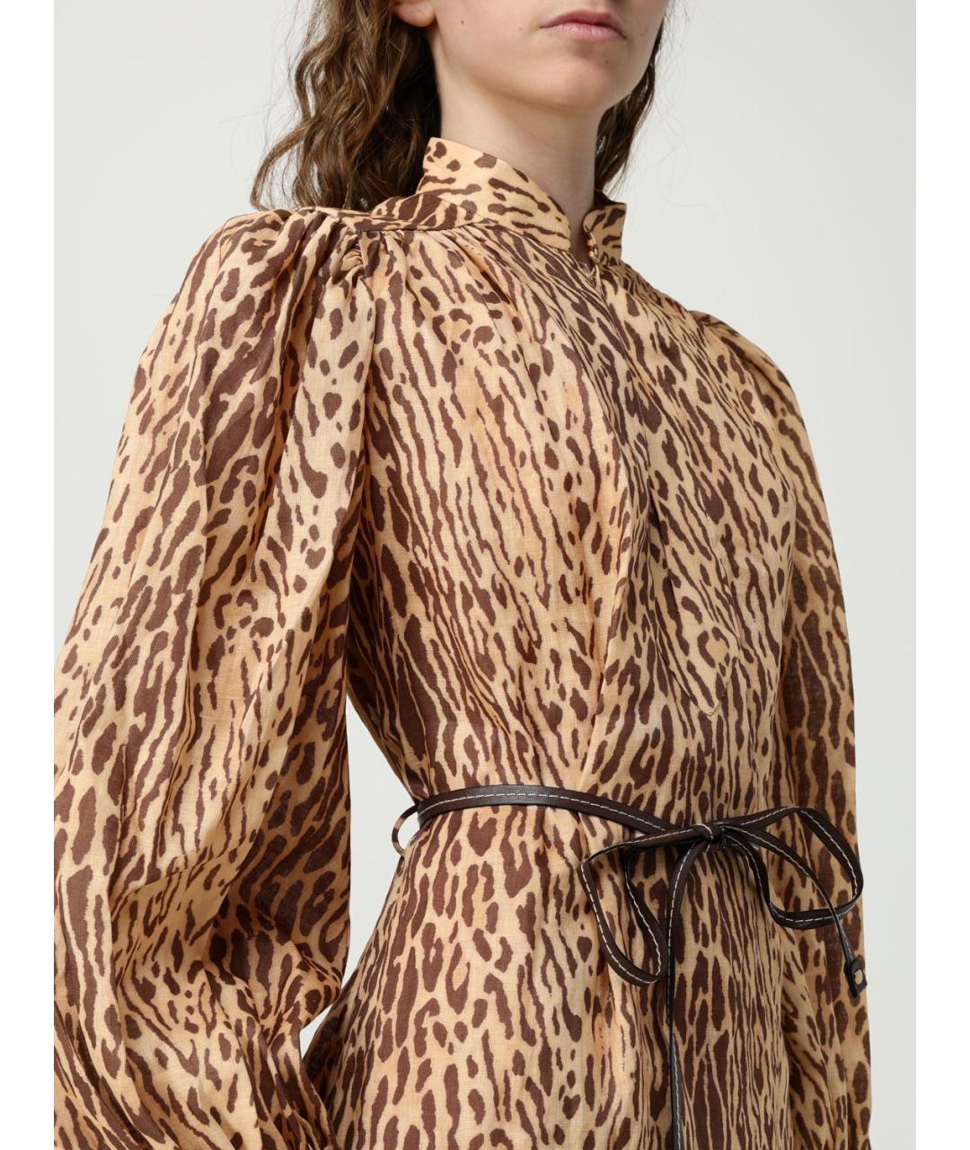 ZIMMERMANN Коричневое льняное повседневное платье, фото 5
