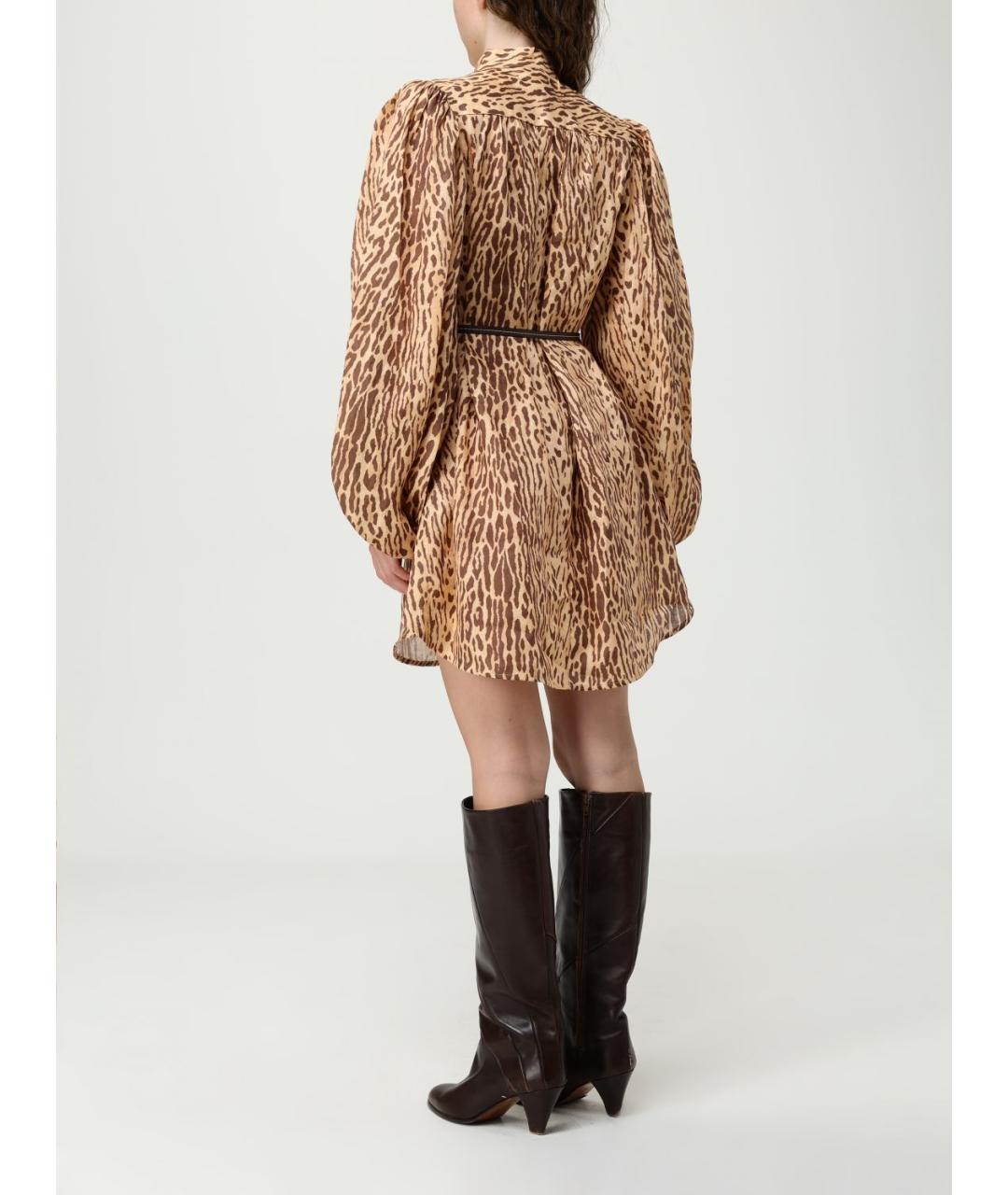 ZIMMERMANN Коричневое льняное повседневное платье, фото 3