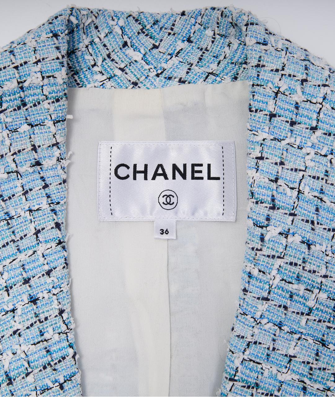 CHANEL Голубой полиэстеровый костюм с брюками, фото 3