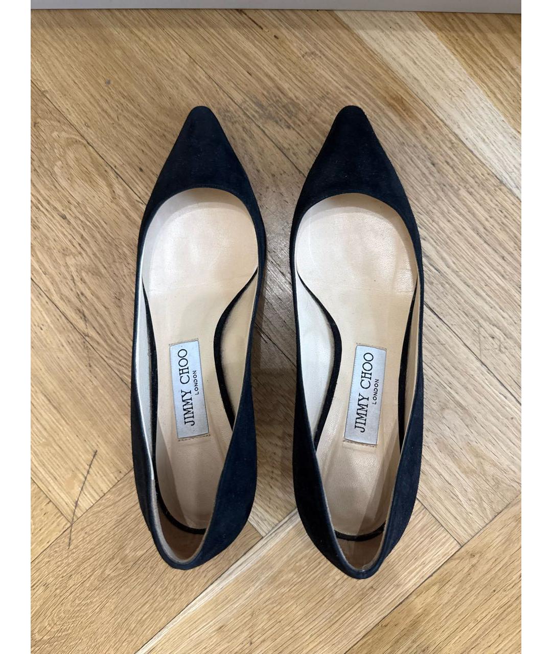 JIMMY CHOO Черные замшевые лодочки на низком каблуке, фото 3