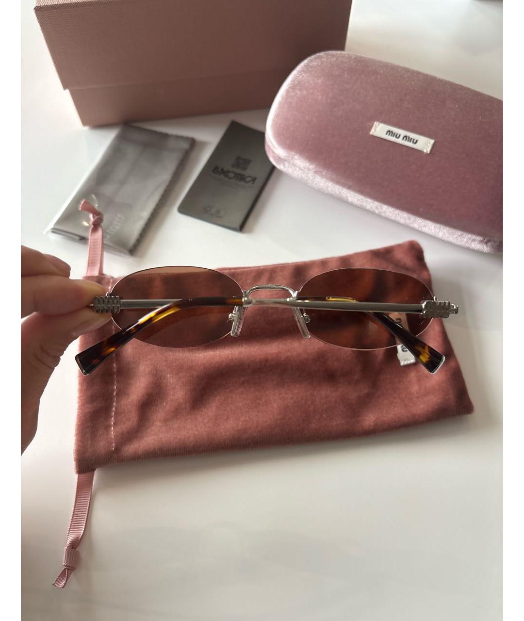 MIU MIU Коричневые металлические солнцезащитные очки, фото 3