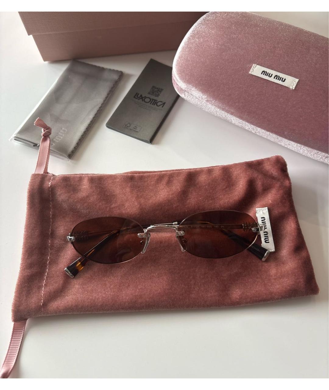 MIU MIU Коричневые металлические солнцезащитные очки, фото 4