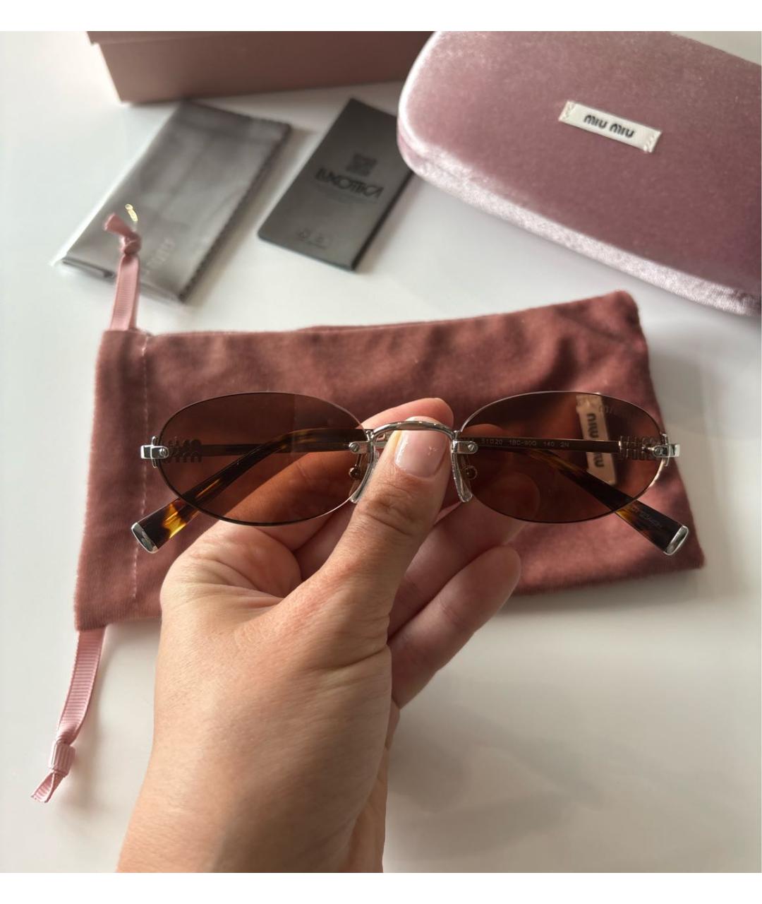 MIU MIU Коричневые металлические солнцезащитные очки, фото 2