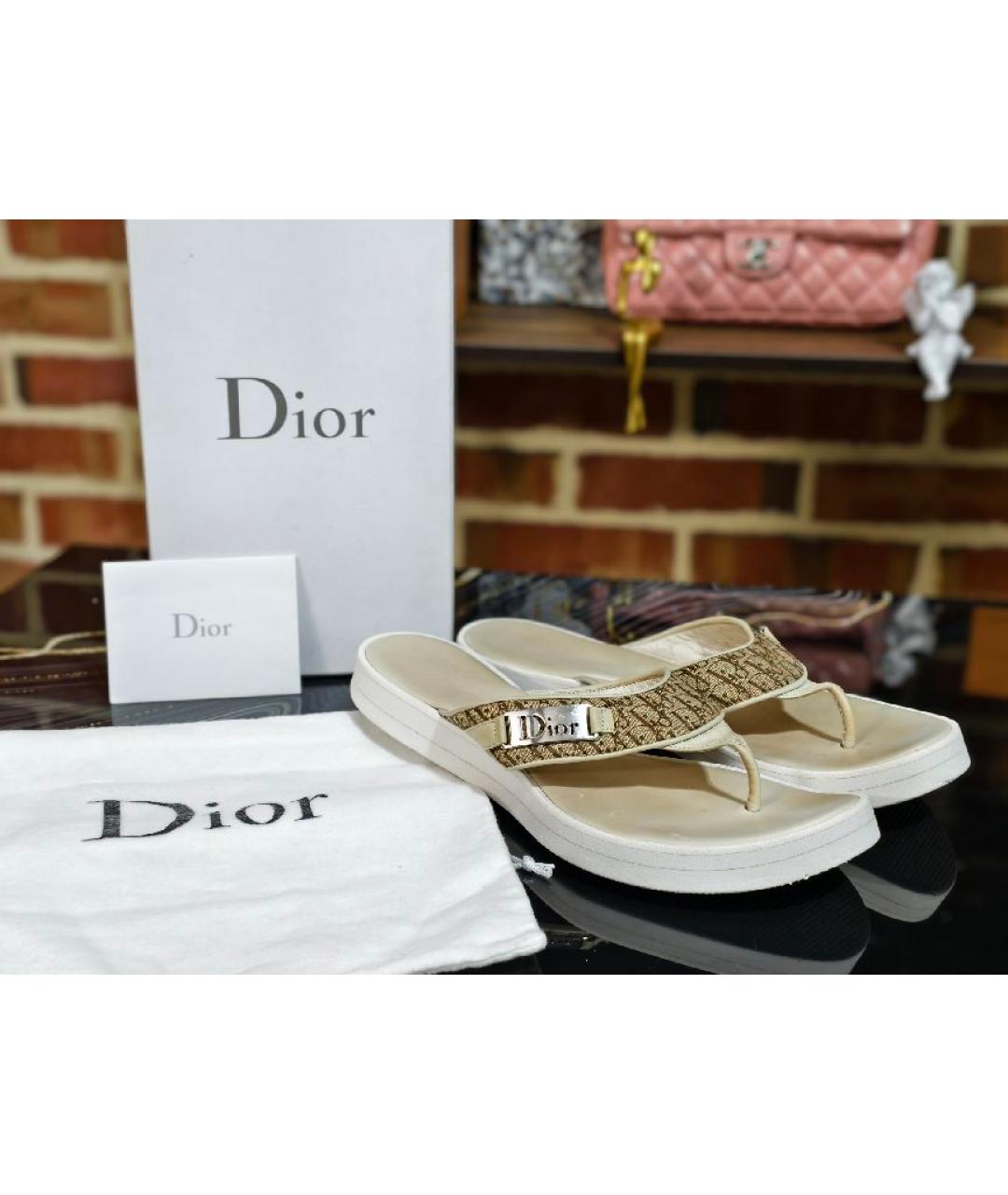 CHRISTIAN DIOR Бежевые шлепанцы, фото 9