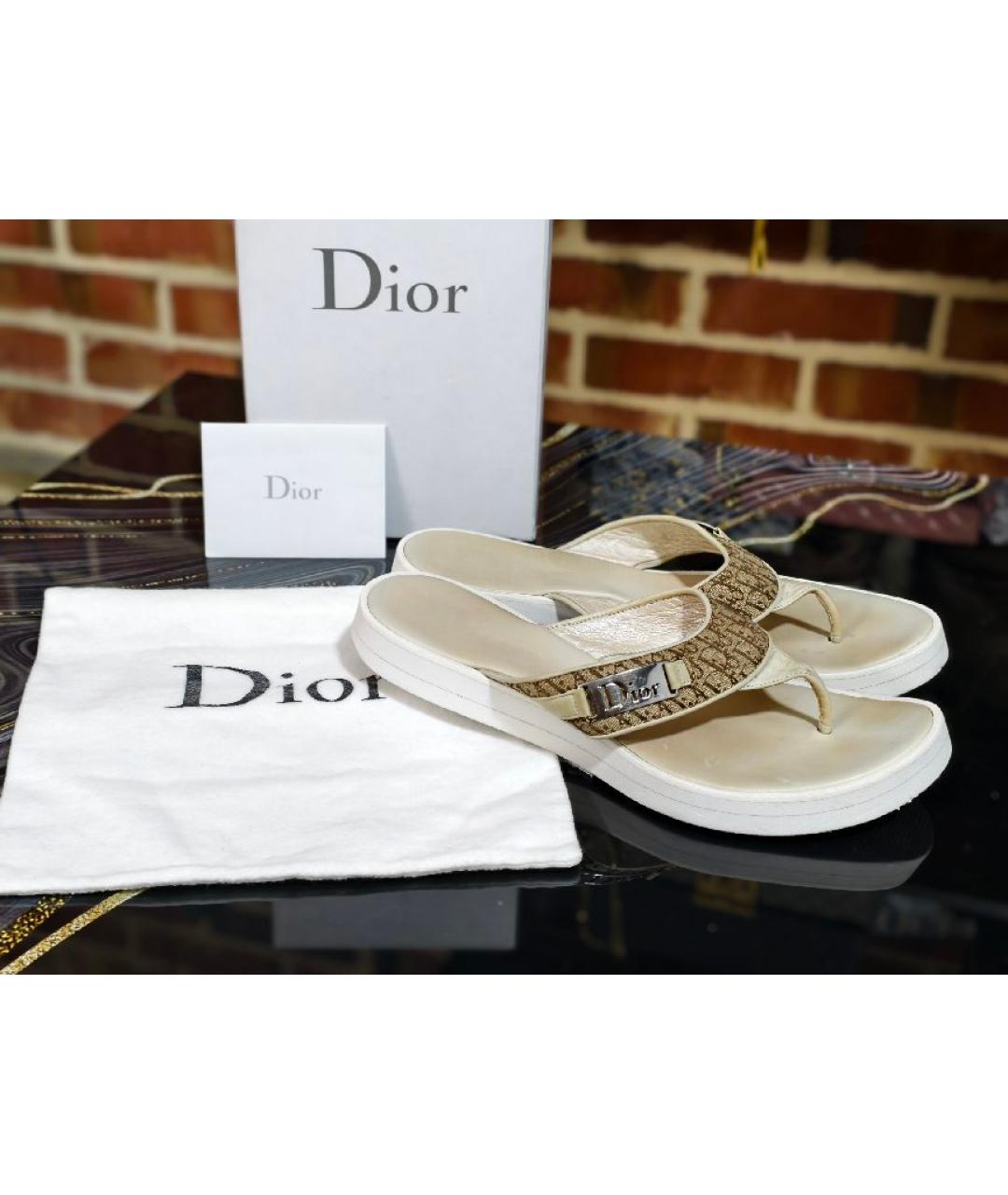 CHRISTIAN DIOR Бежевые шлепанцы, фото 6