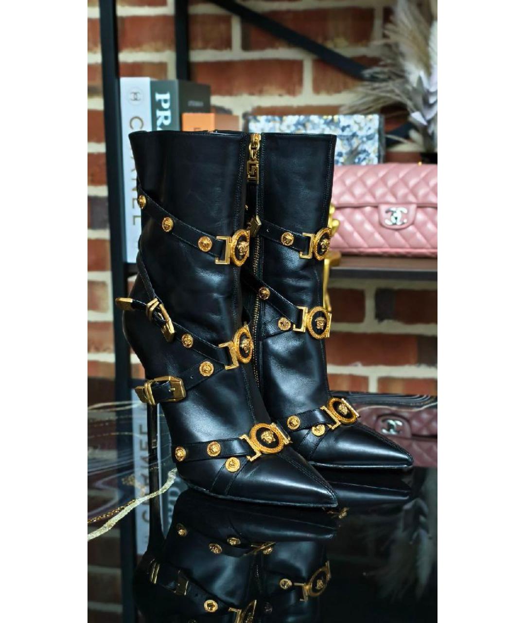 VERSACE Черные кожаные ботильоны, фото 9