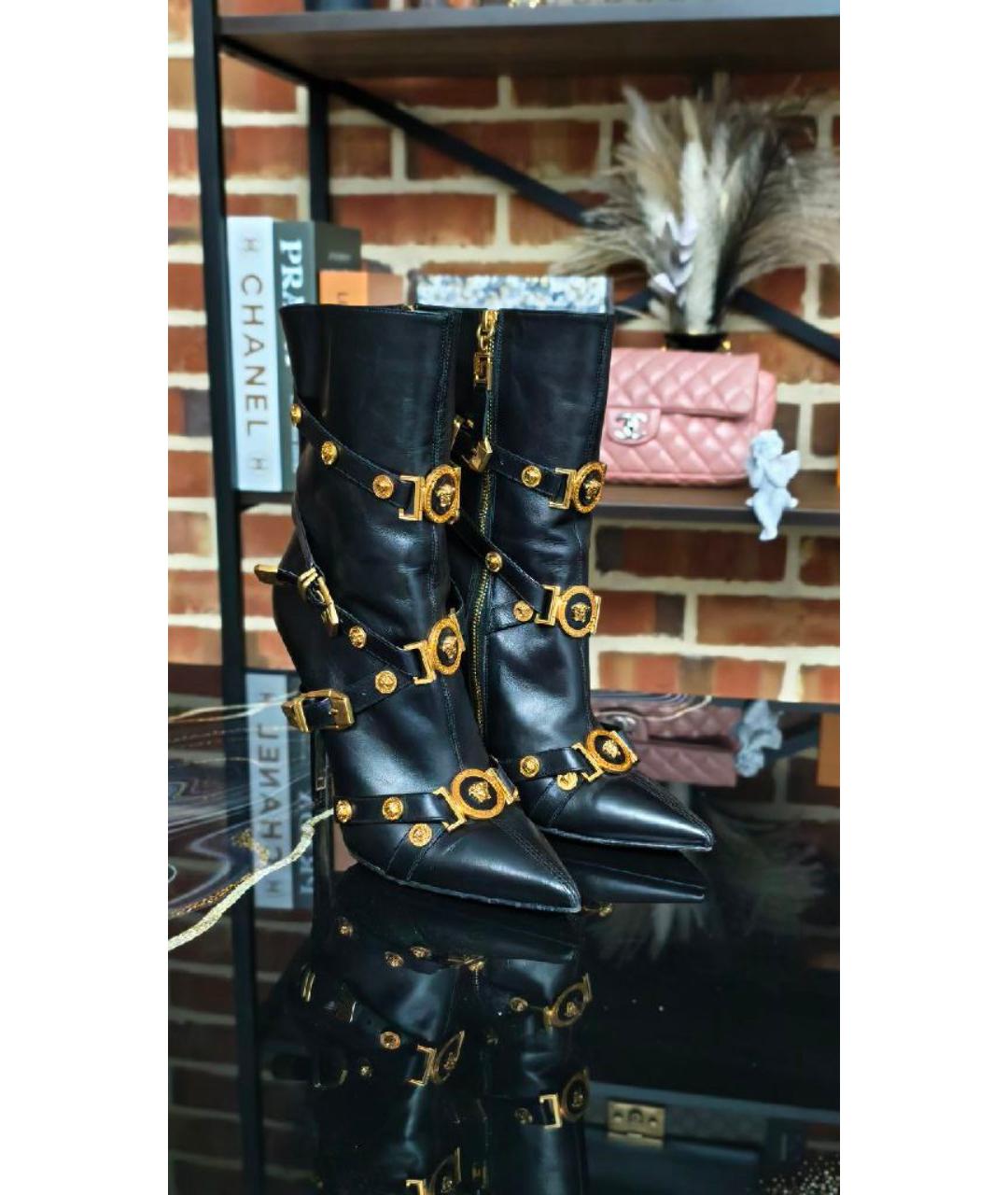 VERSACE Черные кожаные ботильоны, фото 3