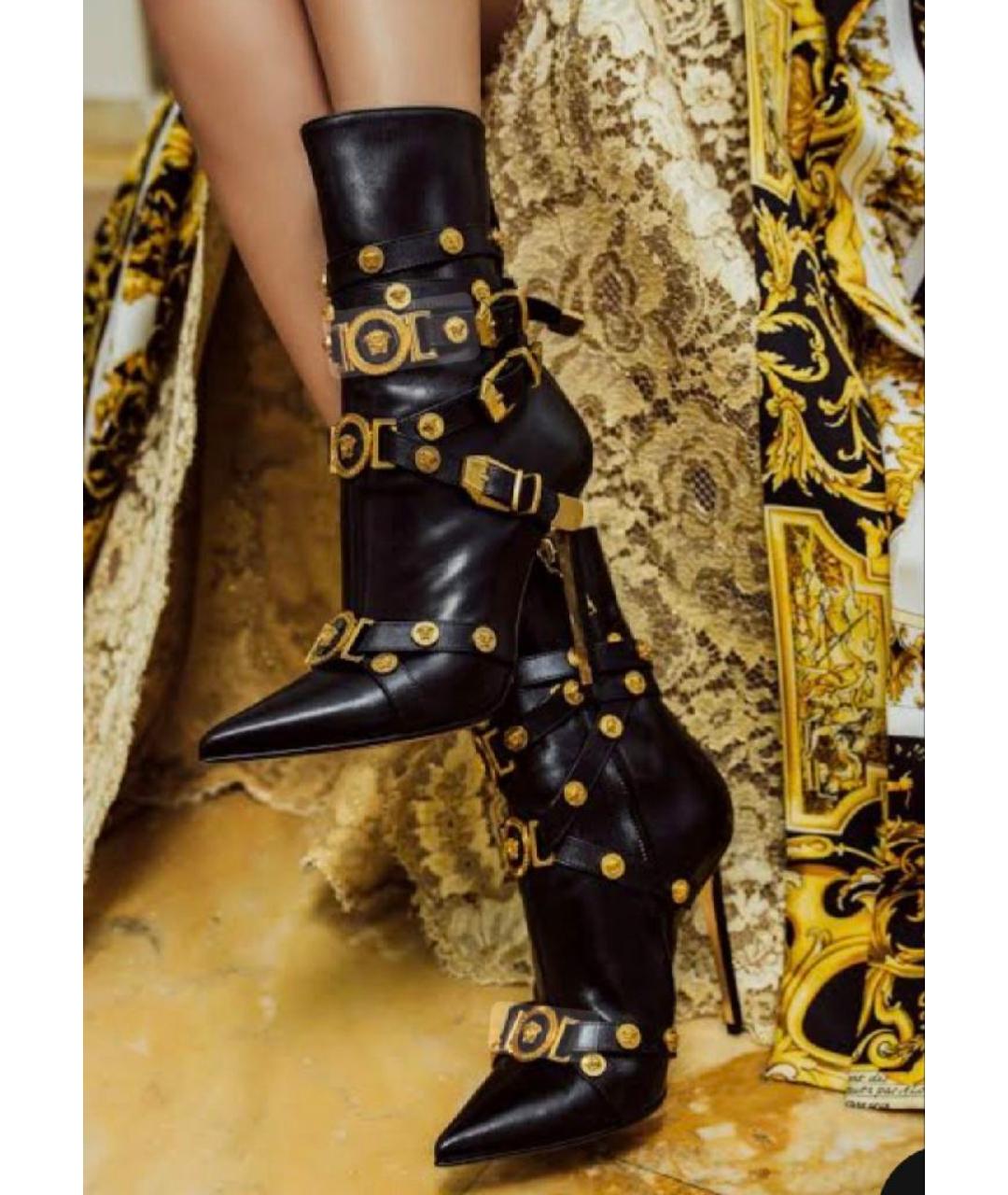 VERSACE Черные кожаные ботильоны, фото 6