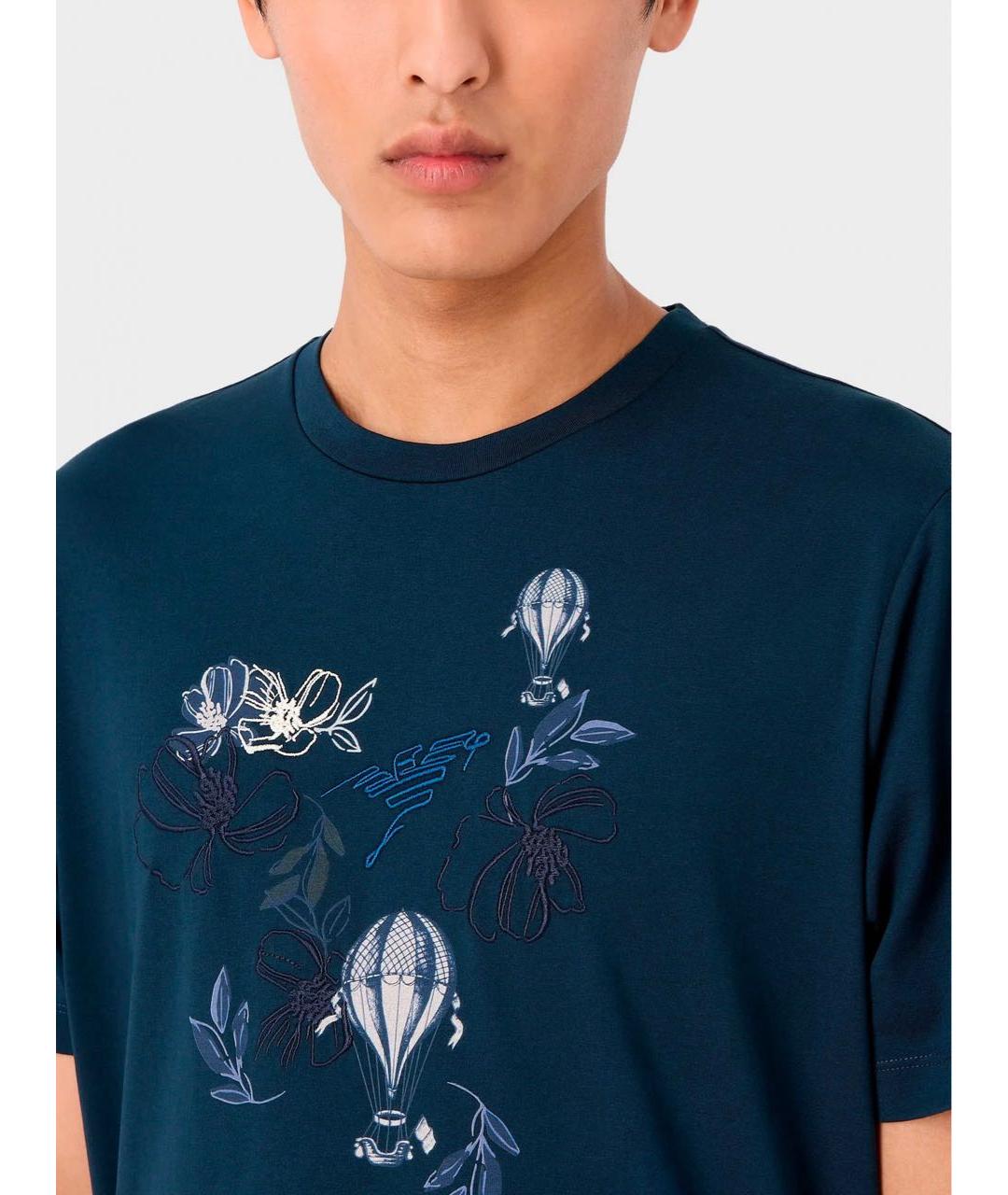 EMPORIO ARMANI Темно-синяя хлопковая футболка, фото 3