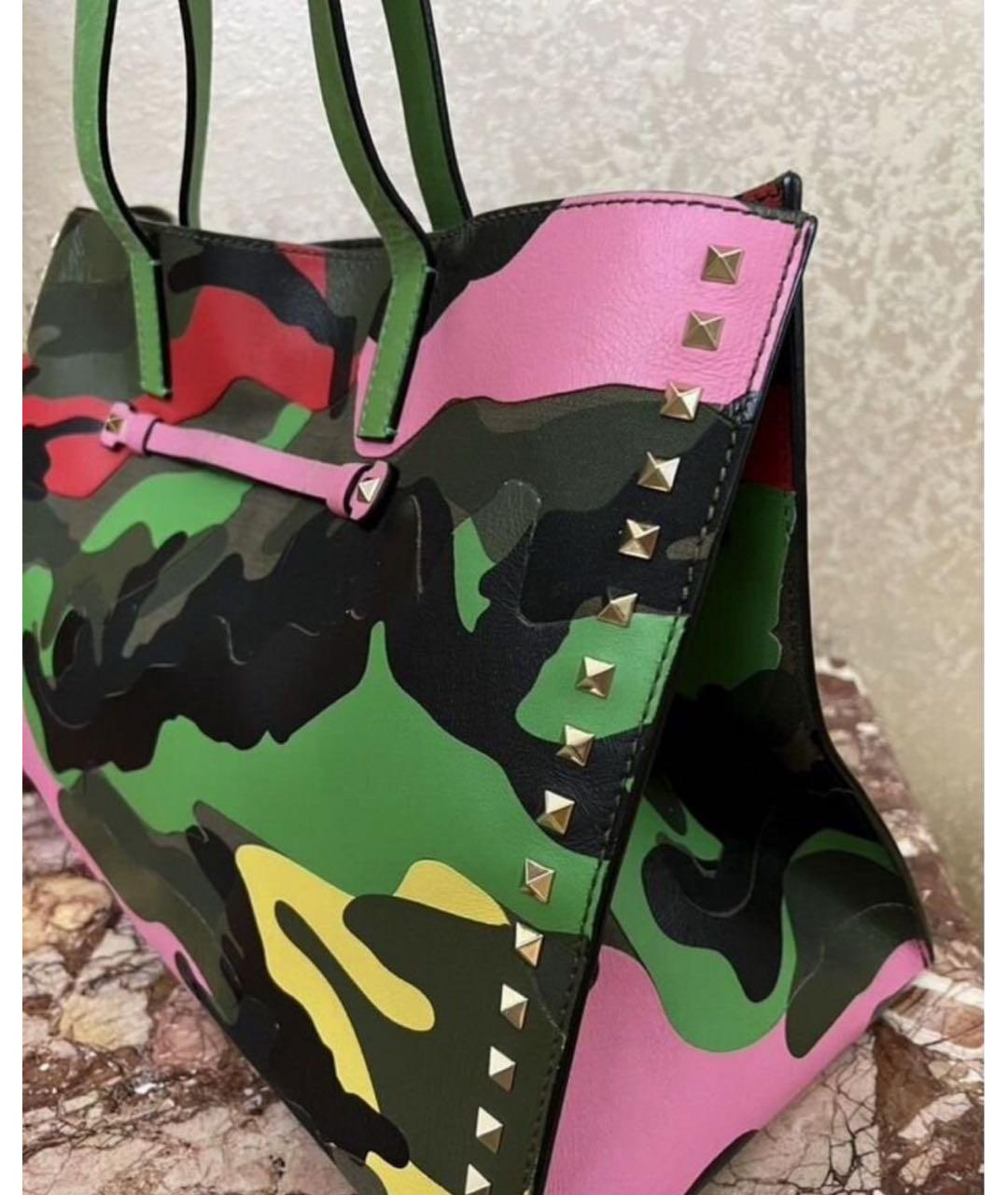VALENTINO Хаки кожаная сумка тоут, фото 2