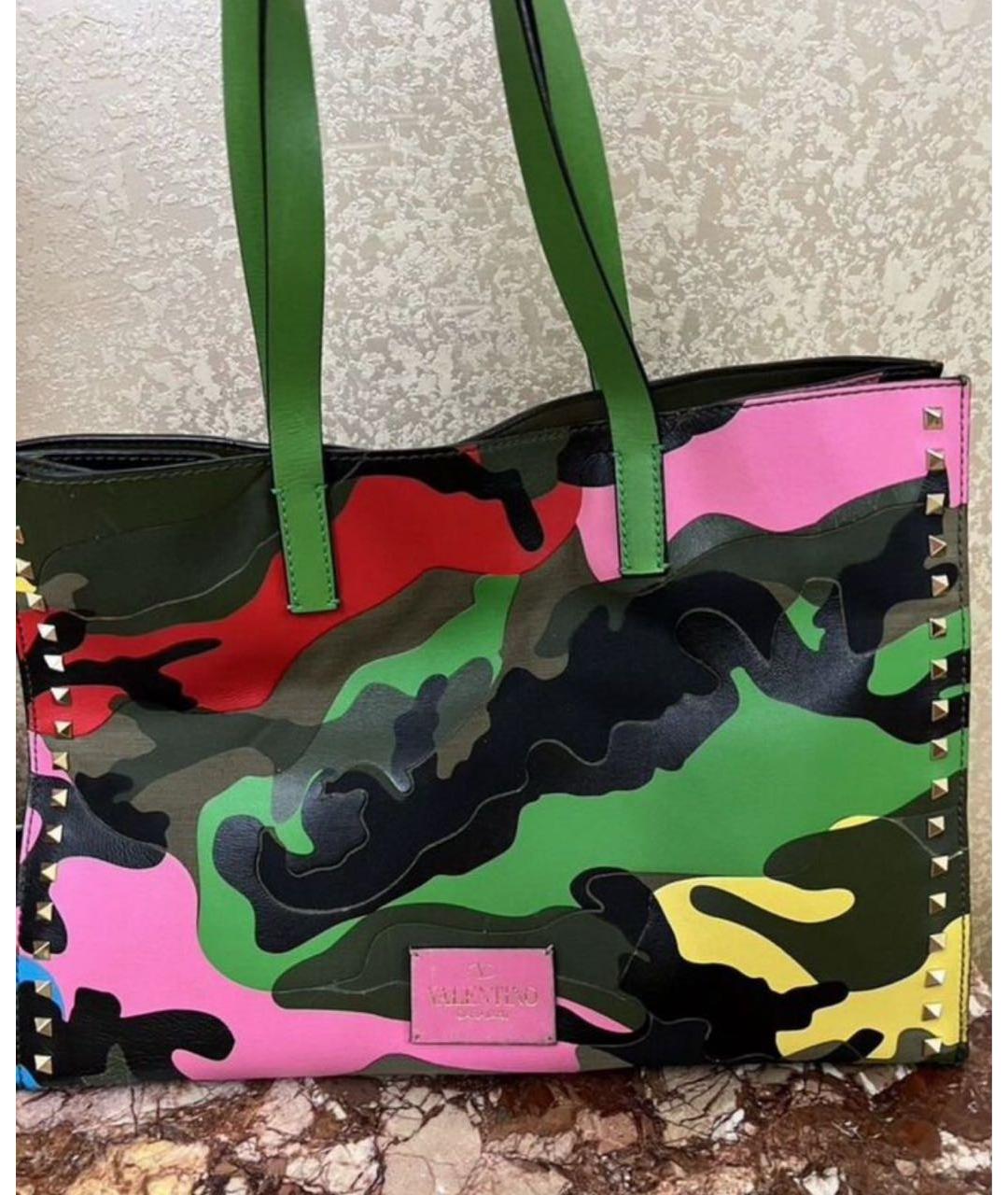VALENTINO Хаки кожаная сумка тоут, фото 3
