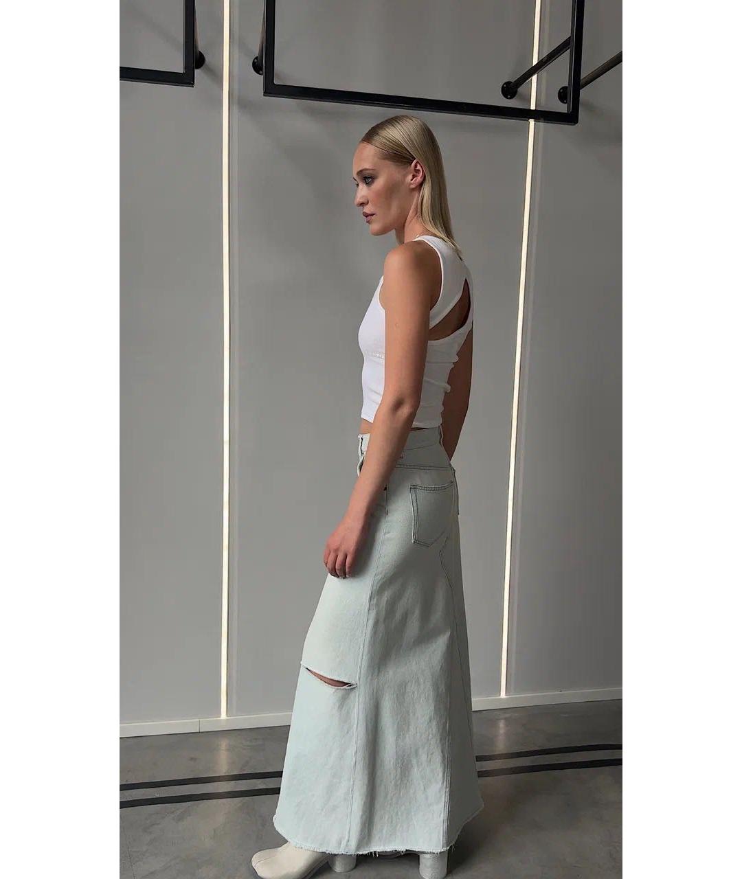 MM6 MAISON MARGIELA Голубая хлопковая юбка макси, фото 4
