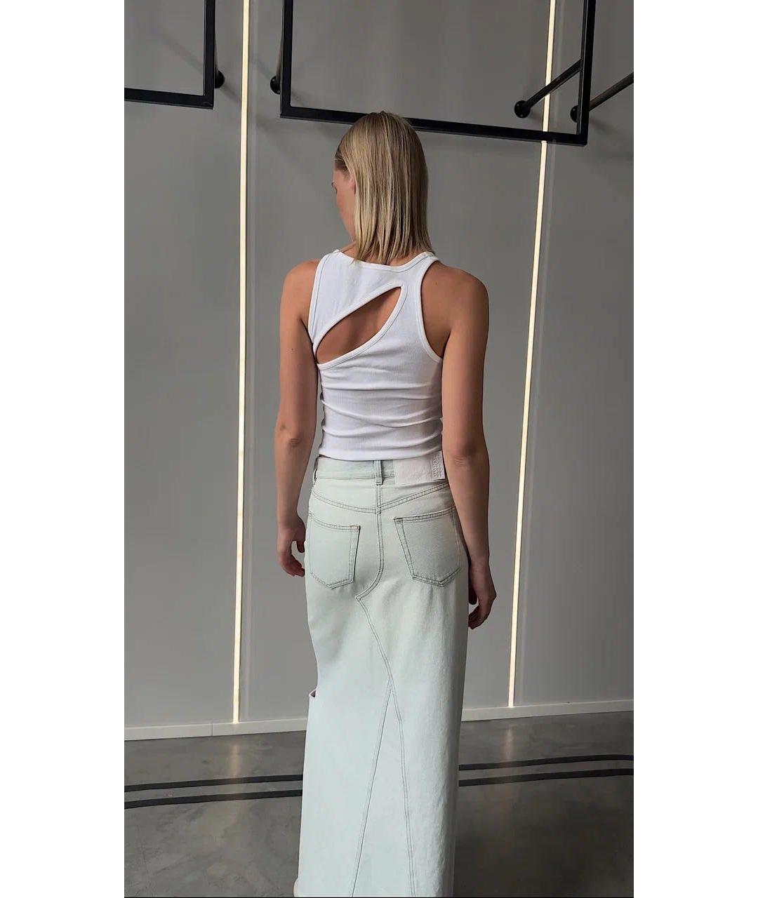 MM6 MAISON MARGIELA Голубая хлопковая юбка макси, фото 3