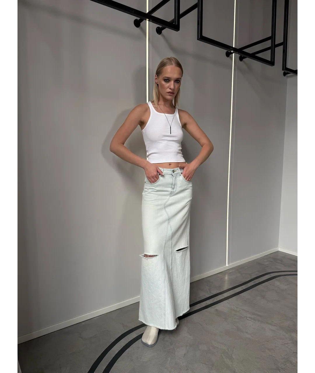 MM6 MAISON MARGIELA Голубая хлопковая юбка макси, фото 2