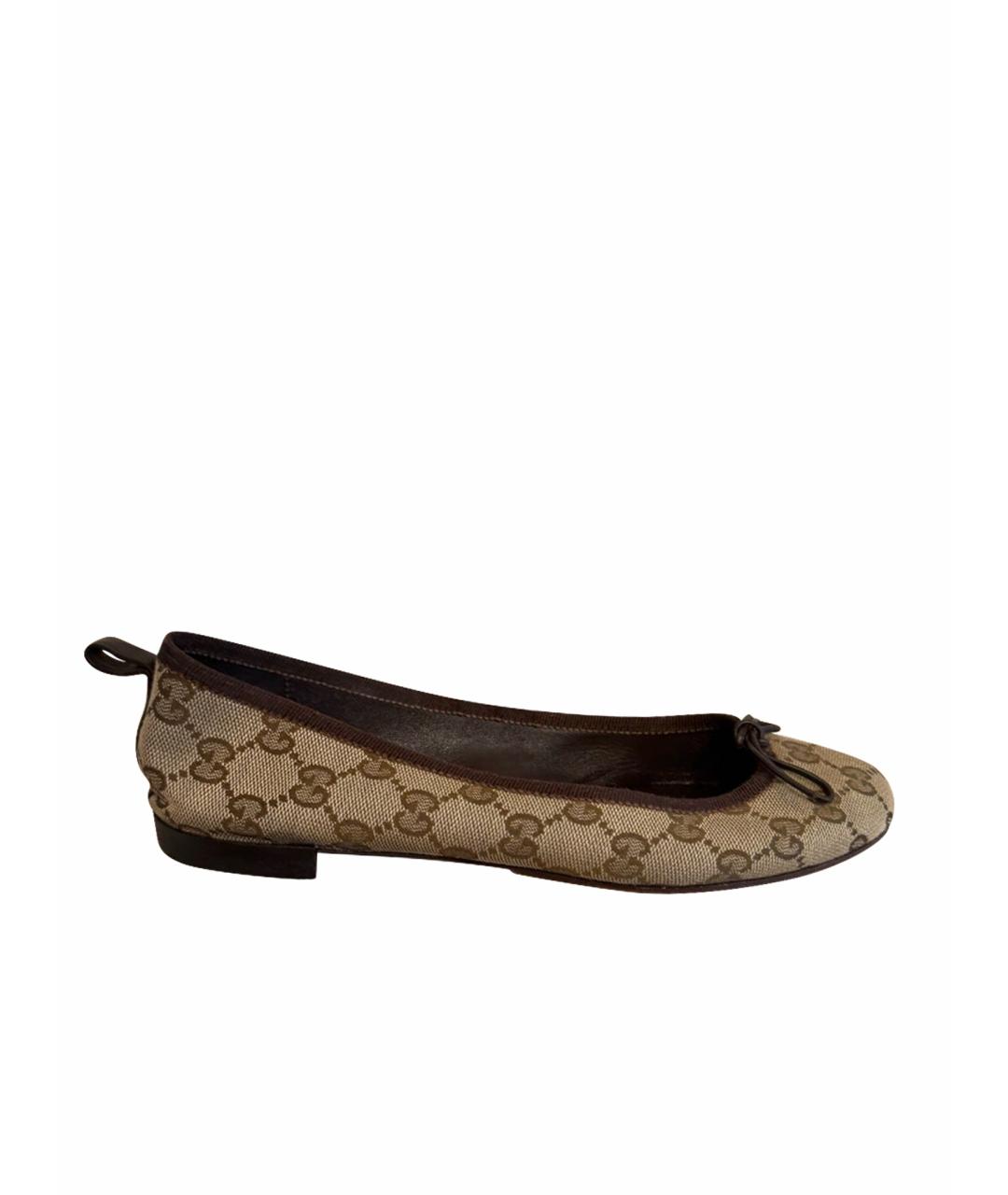 GUCCI Коричневые текстильные балетки, фото 1