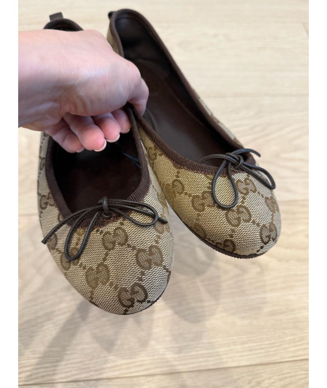 GUCCI Коричневые текстильные балетки, фото 5