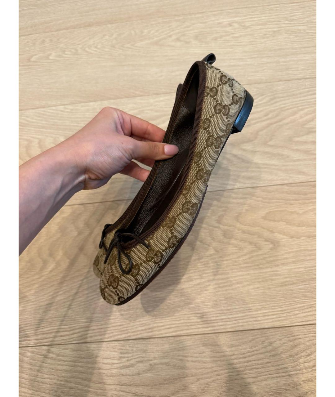 GUCCI Коричневые текстильные балетки, фото 6