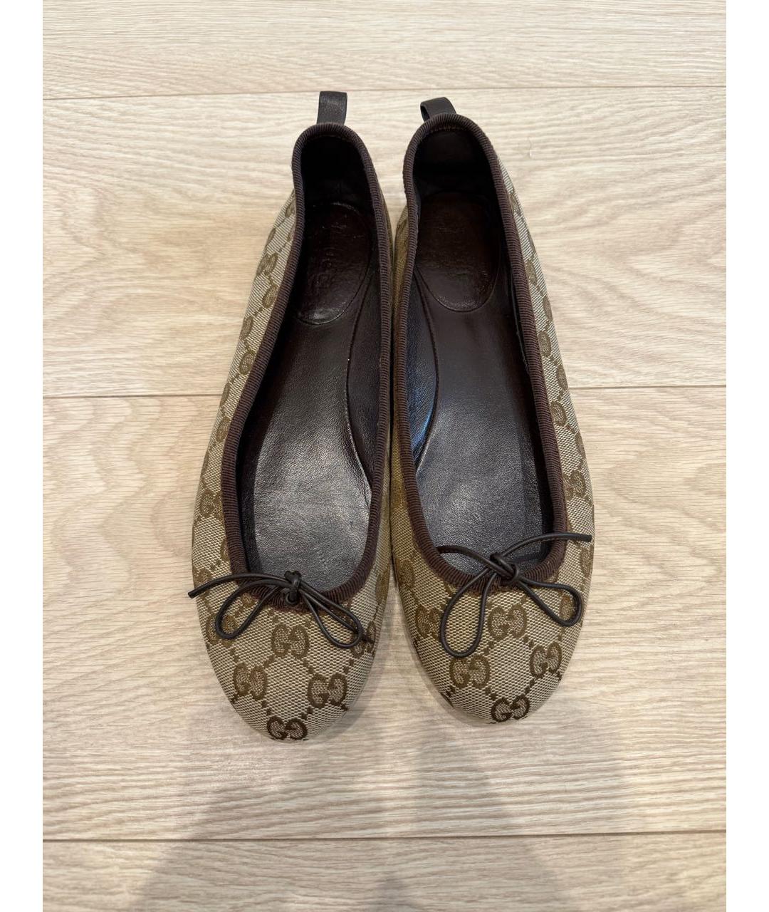 GUCCI Коричневые текстильные балетки, фото 2