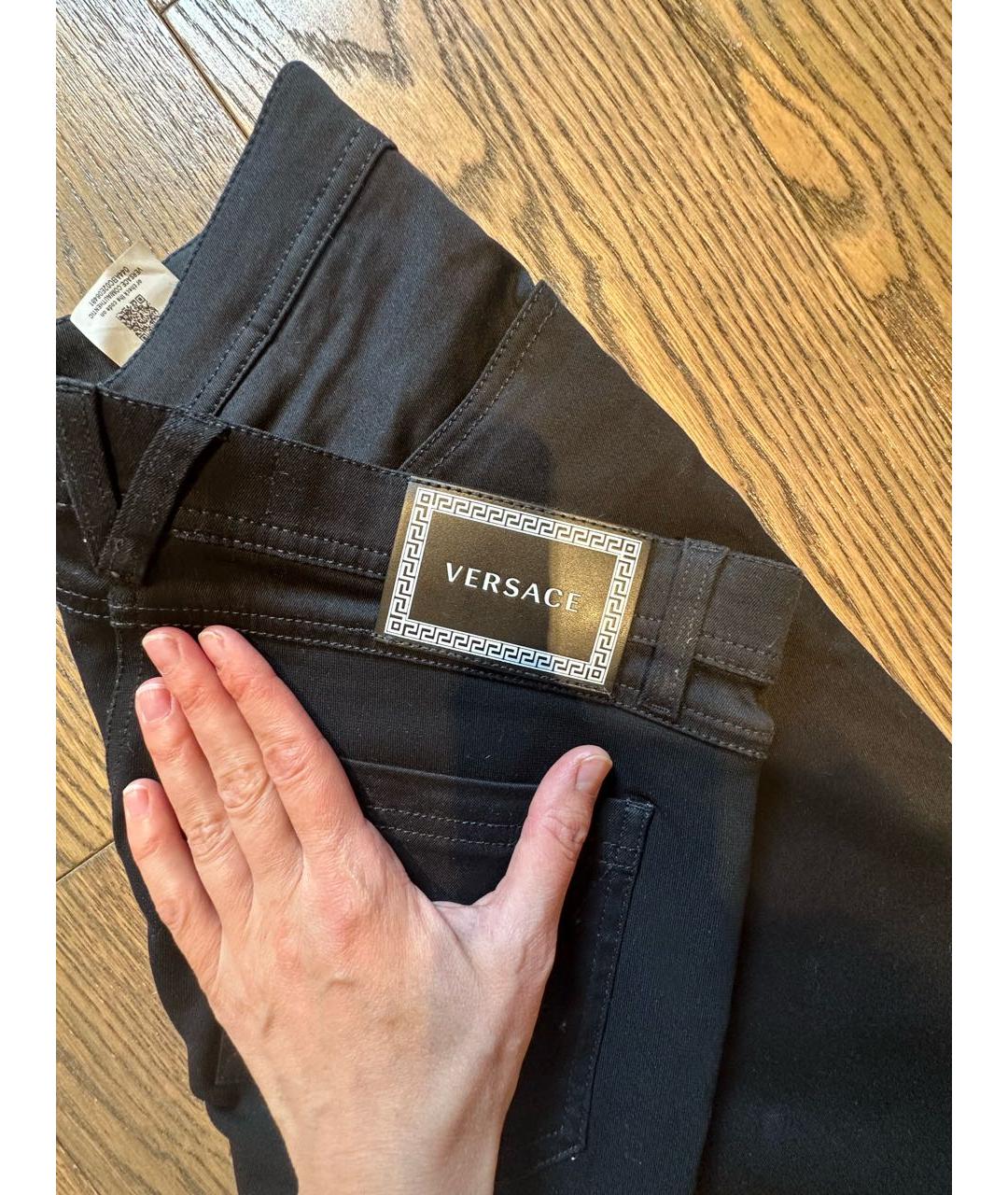 VERSACE Черные хлопко-эластановые джинсы слим, фото 5