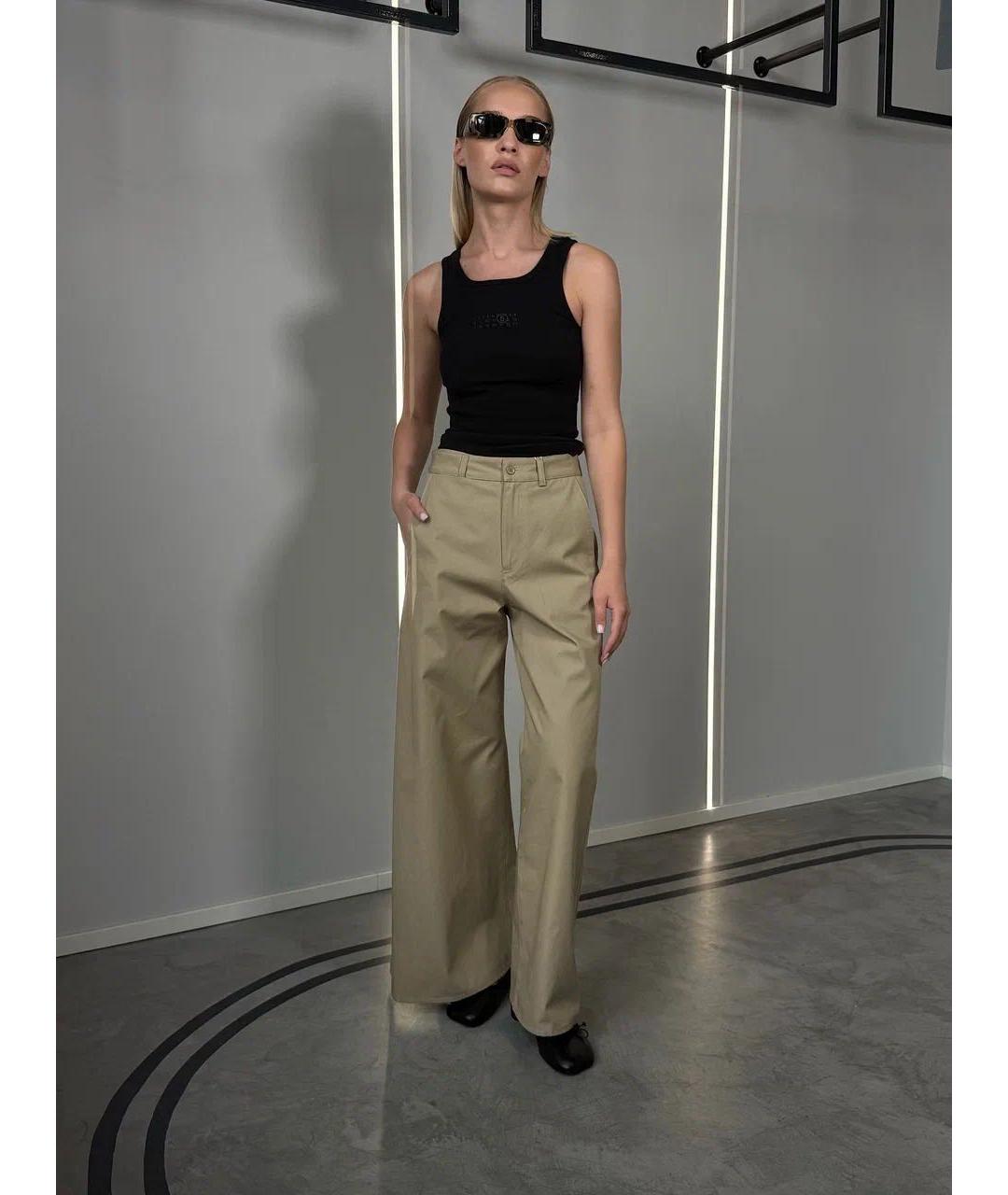 MM6 MAISON MARGIELA Бежевые хлопковые брюки широкие, фото 4
