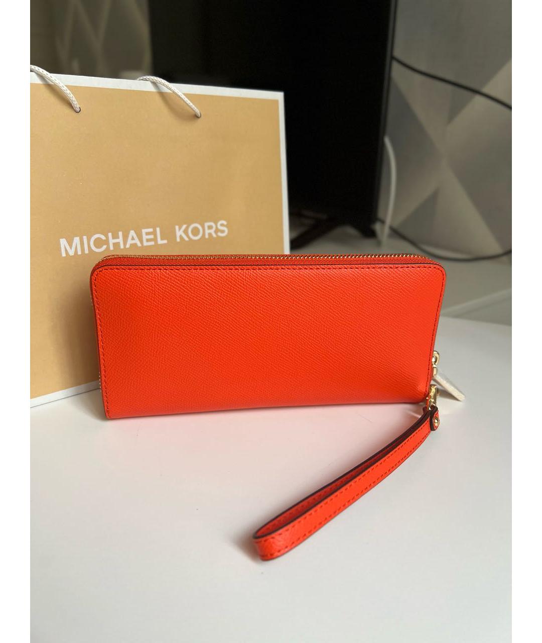 MICHAEL KORS Оранжевый кожаный кошелек, фото 3