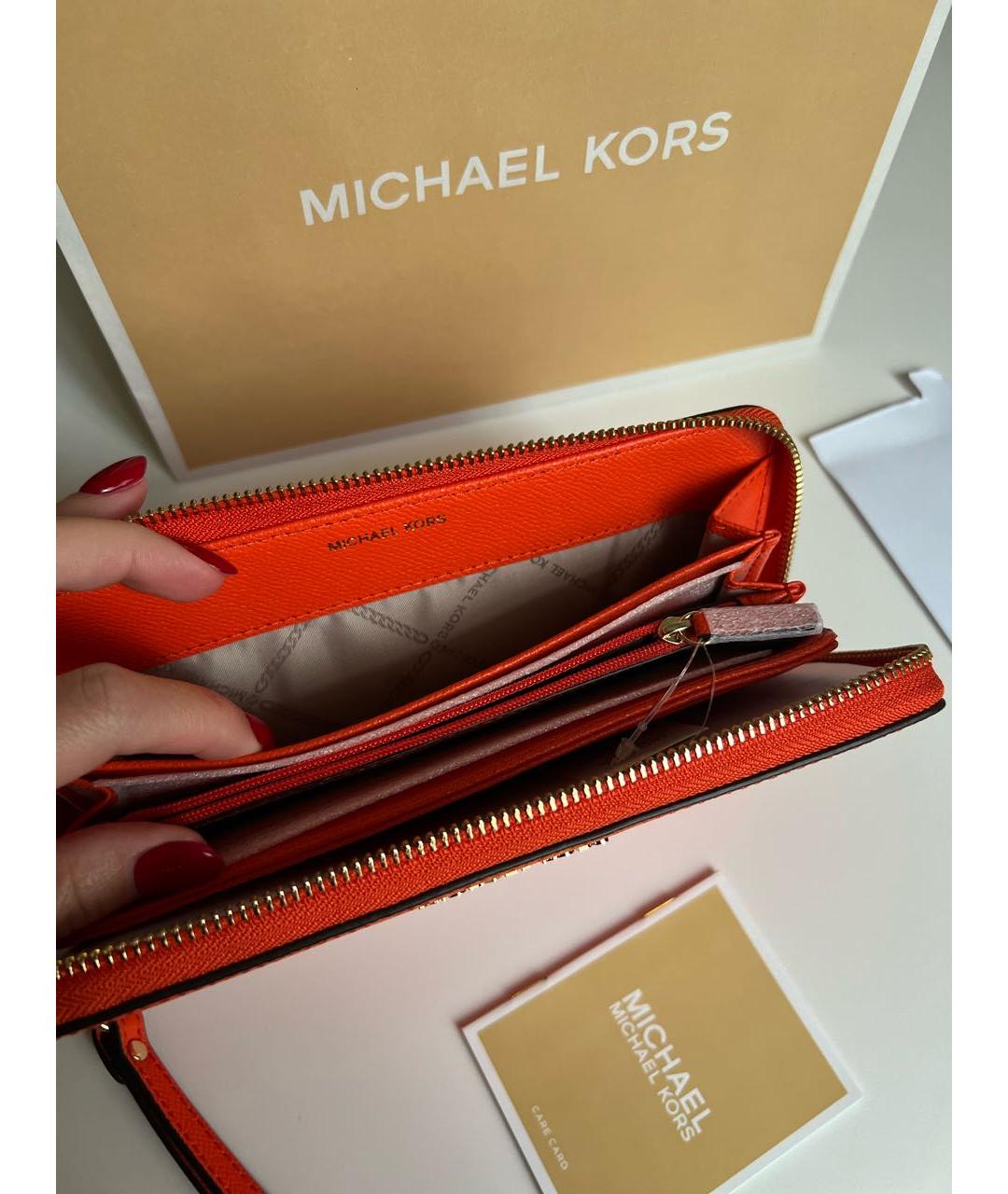 MICHAEL KORS Оранжевый кожаный кошелек, фото 7