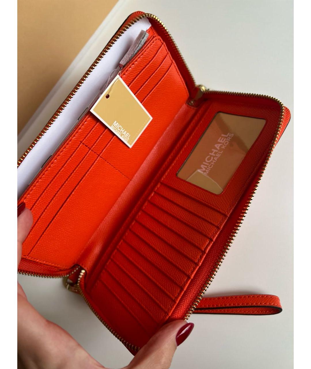 MICHAEL KORS Оранжевый кожаный кошелек, фото 6