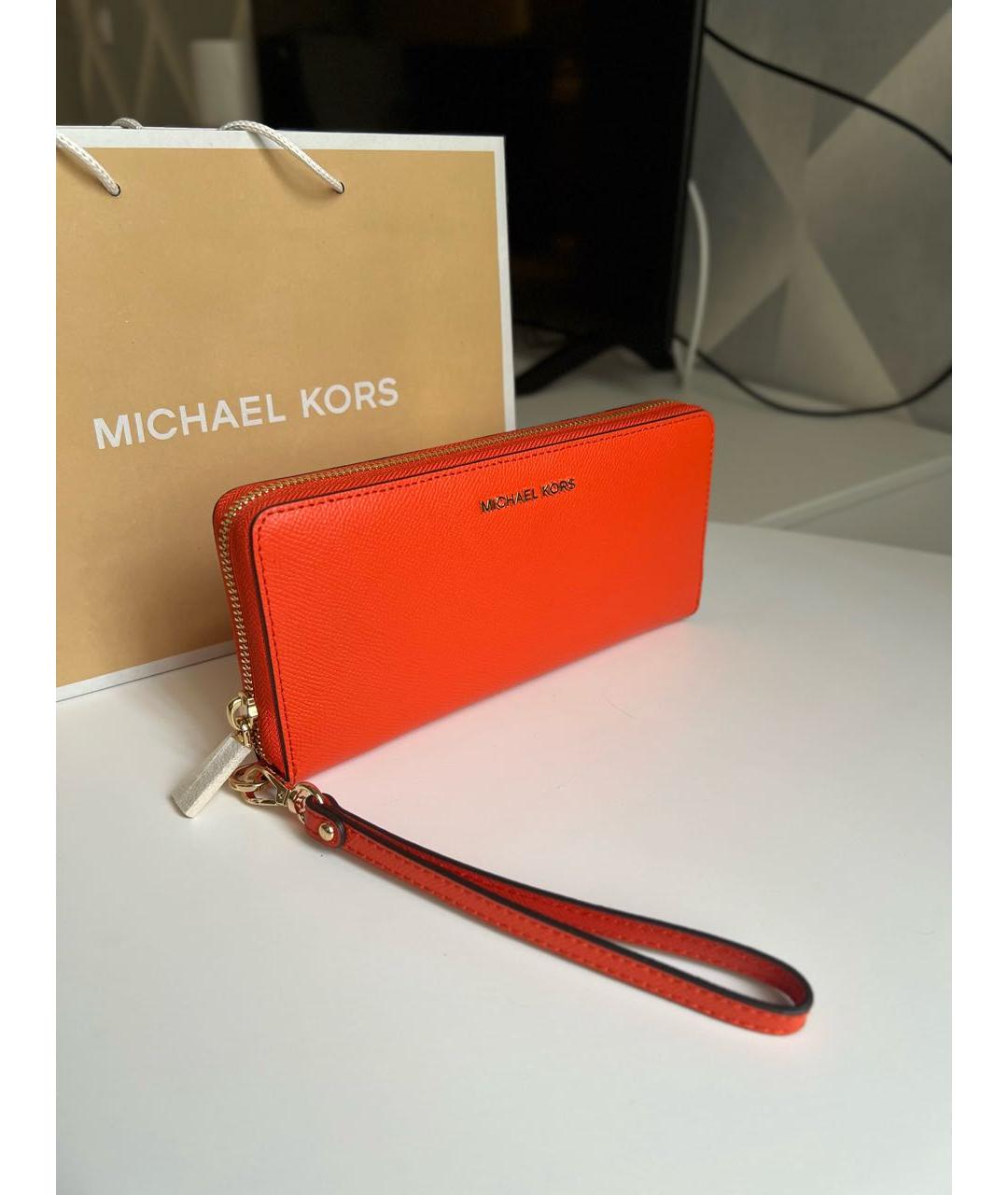 MICHAEL KORS Оранжевый кожаный кошелек, фото 2