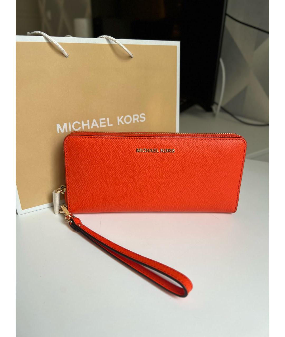 MICHAEL KORS Оранжевый кожаный кошелек, фото 8
