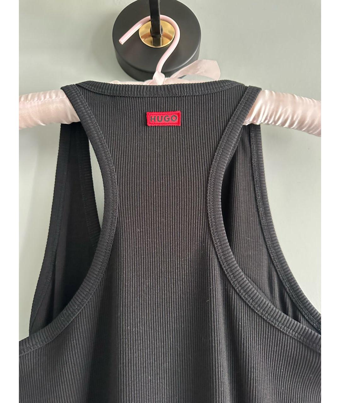 HUGO BOSS Черное хлопко-эластановое повседневное платье, фото 5