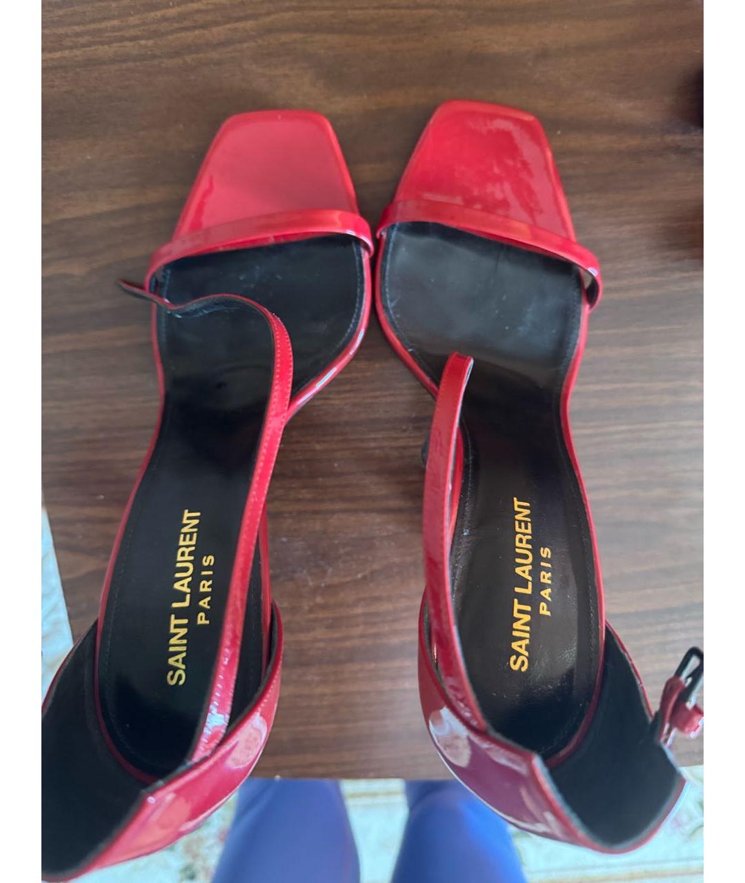 SAINT LAURENT Бордовые кожаные босоножки, фото 3