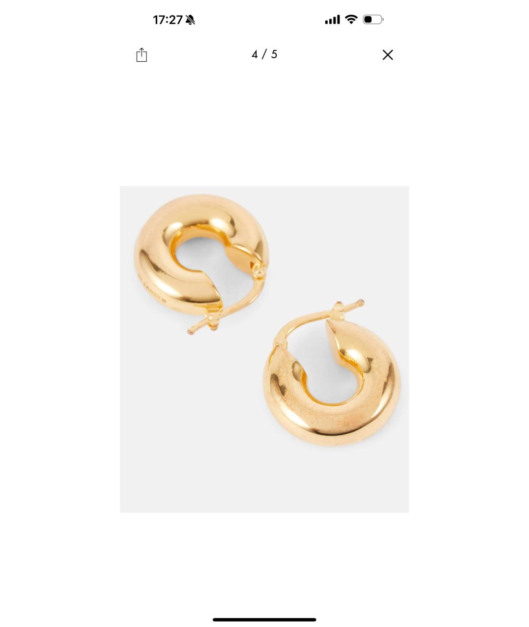JIL SANDER Золотые металлические серьги, фото 5