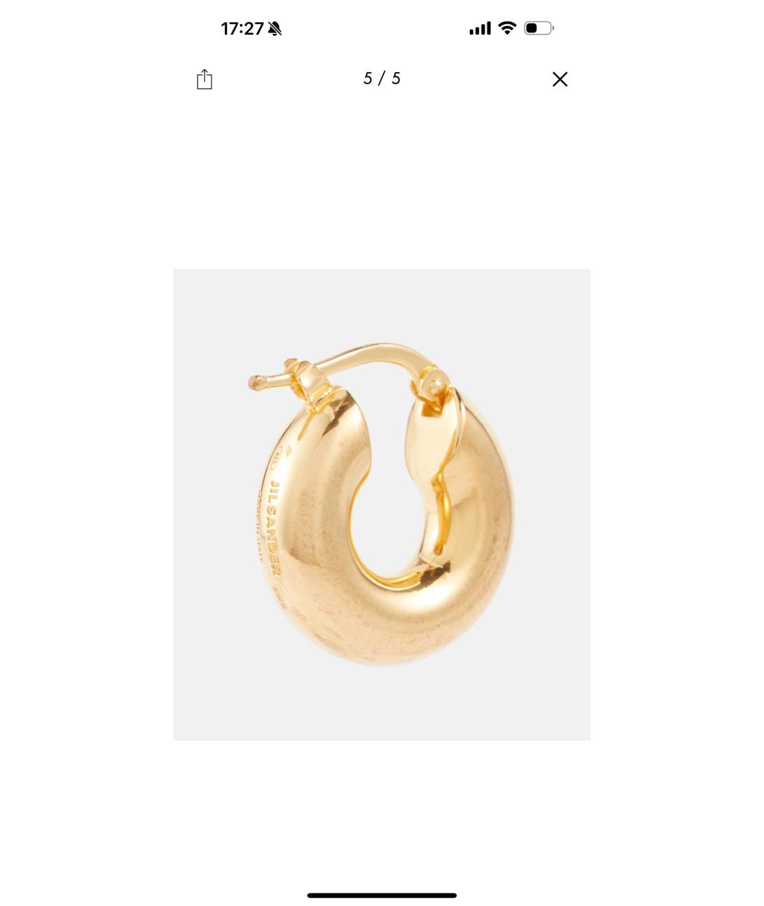 JIL SANDER Золотые металлические серьги, фото 4