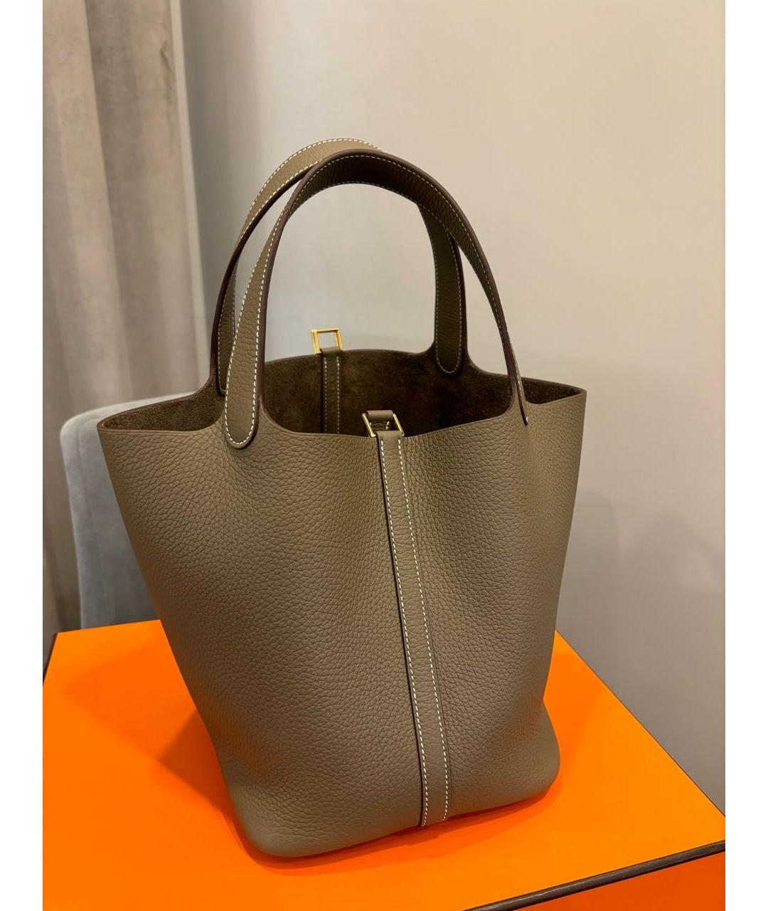 HERMES Коричневая кожаная сумка с короткими ручками, фото 3