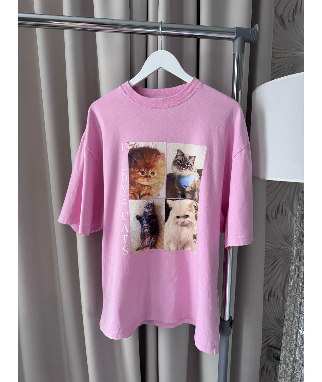 BALENCIAGA Розовая хлопковая футболка, фото 9