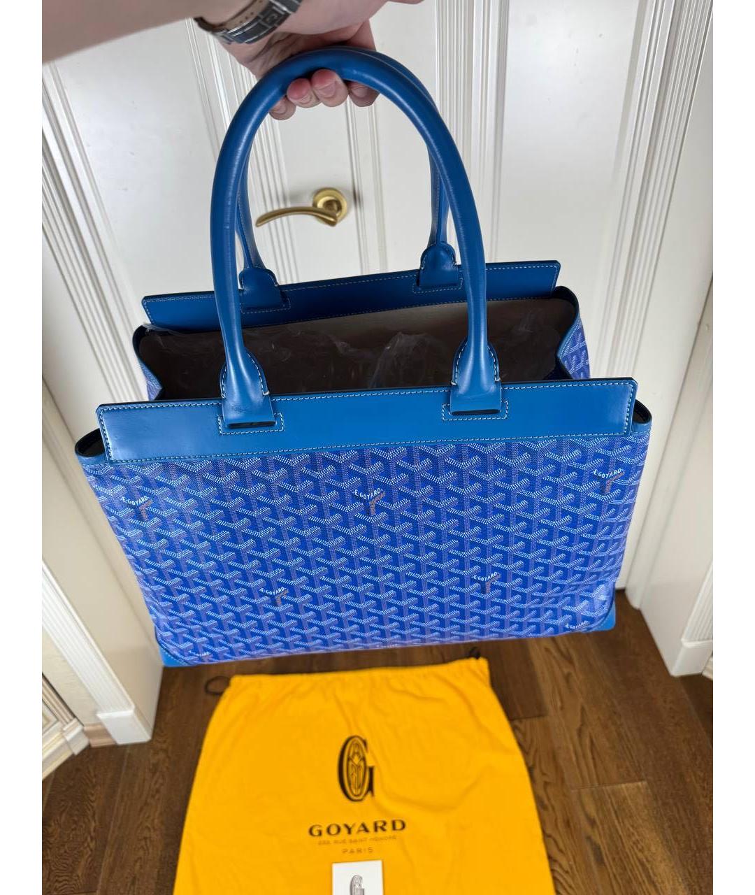 GOYARD Голубая кожаная сумка с короткими ручками, фото 2
